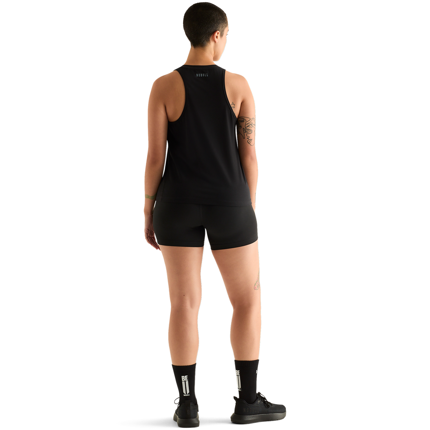 Women's Full Body Black Be U Crew Sock Back Angle.