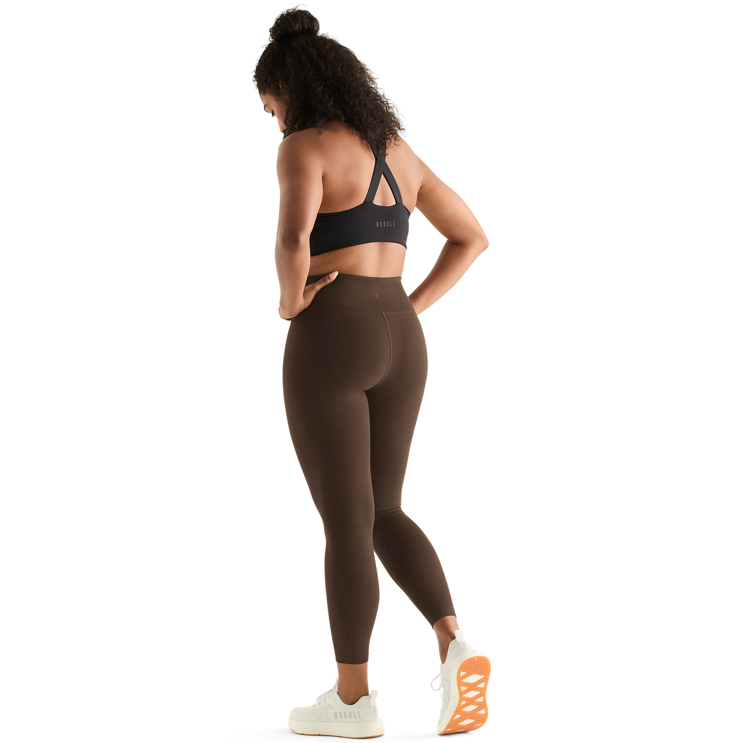 Chocolate Women's High-Rise Matte Tight 25" Back Angle.