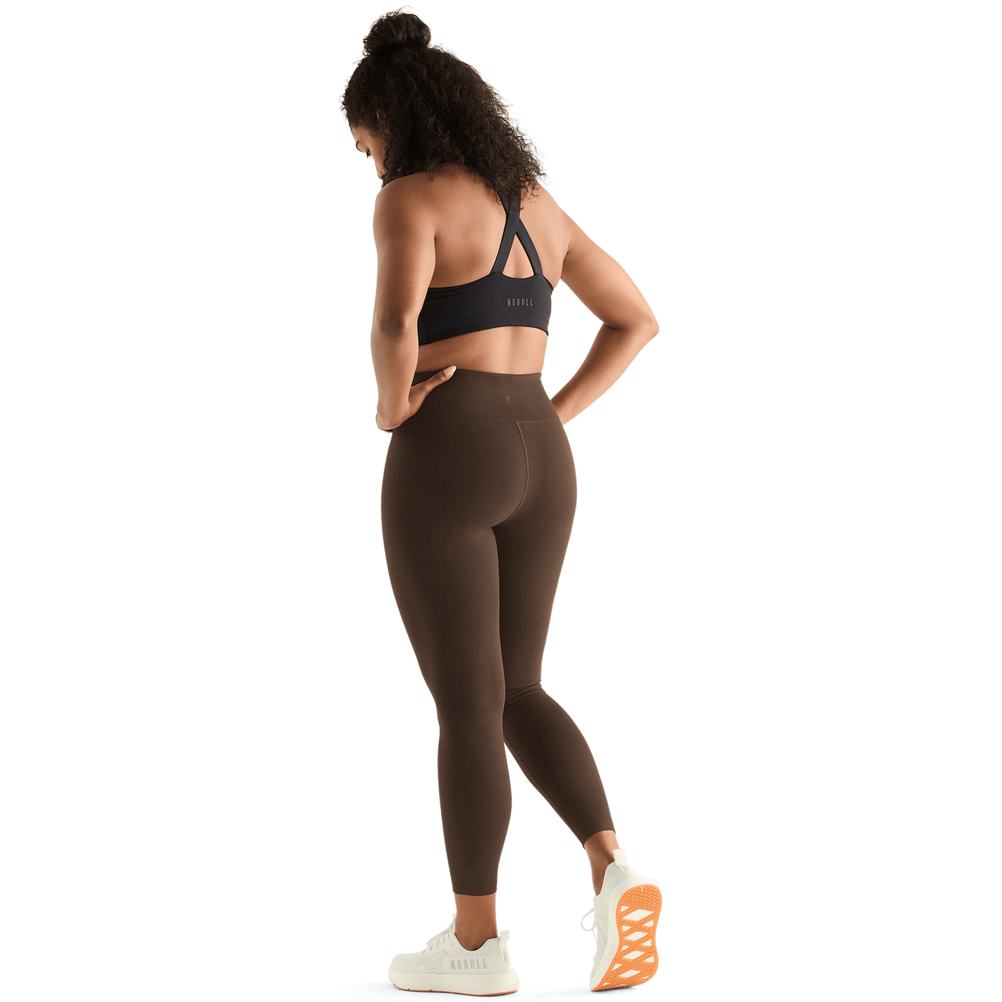 Chocolate Women's High-Rise Matte Tight 25" Back Angle.
