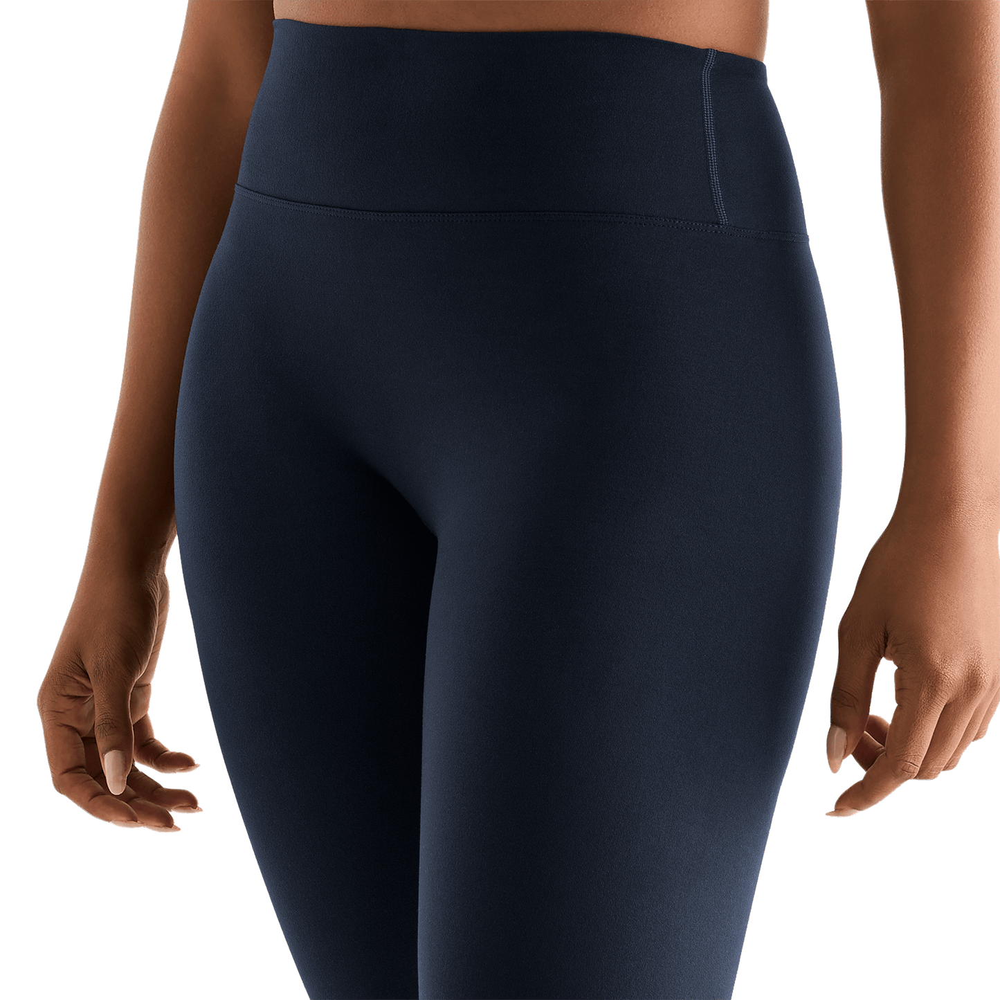 Night Navy Women's High-Rise Matte Tight 25" Front Detail Angle.