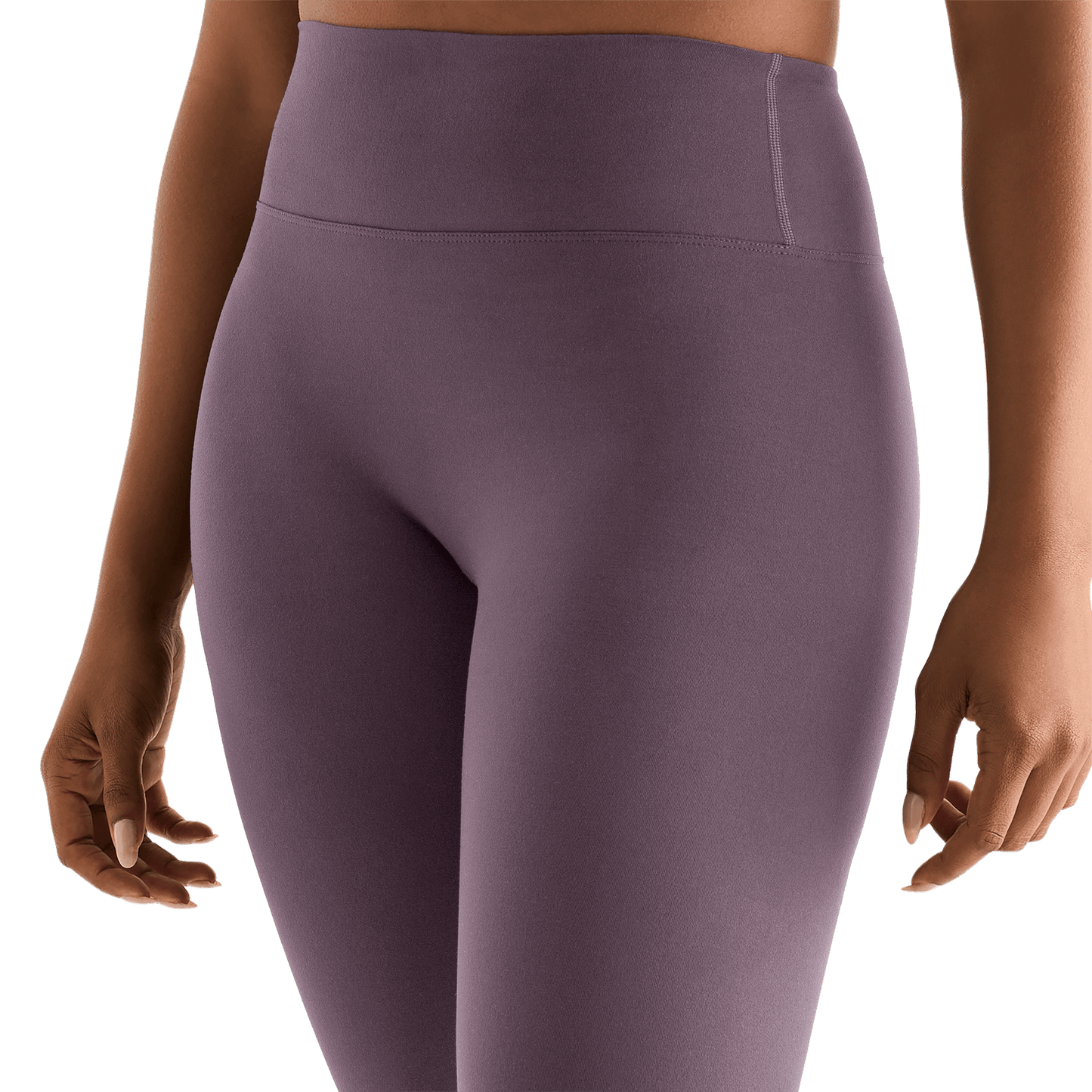 Black Plum Women's High-Rise Matte Tight 25" Front Detail Angle.