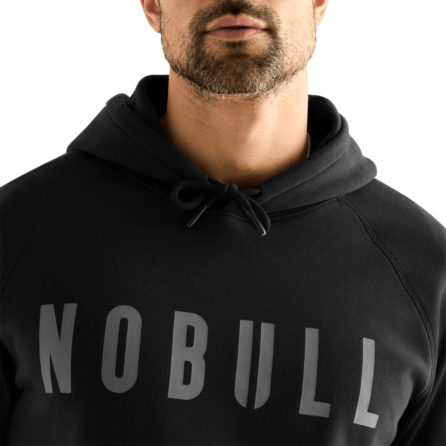 Men's Black NOBULL Hoodie Front Detail Angle.
