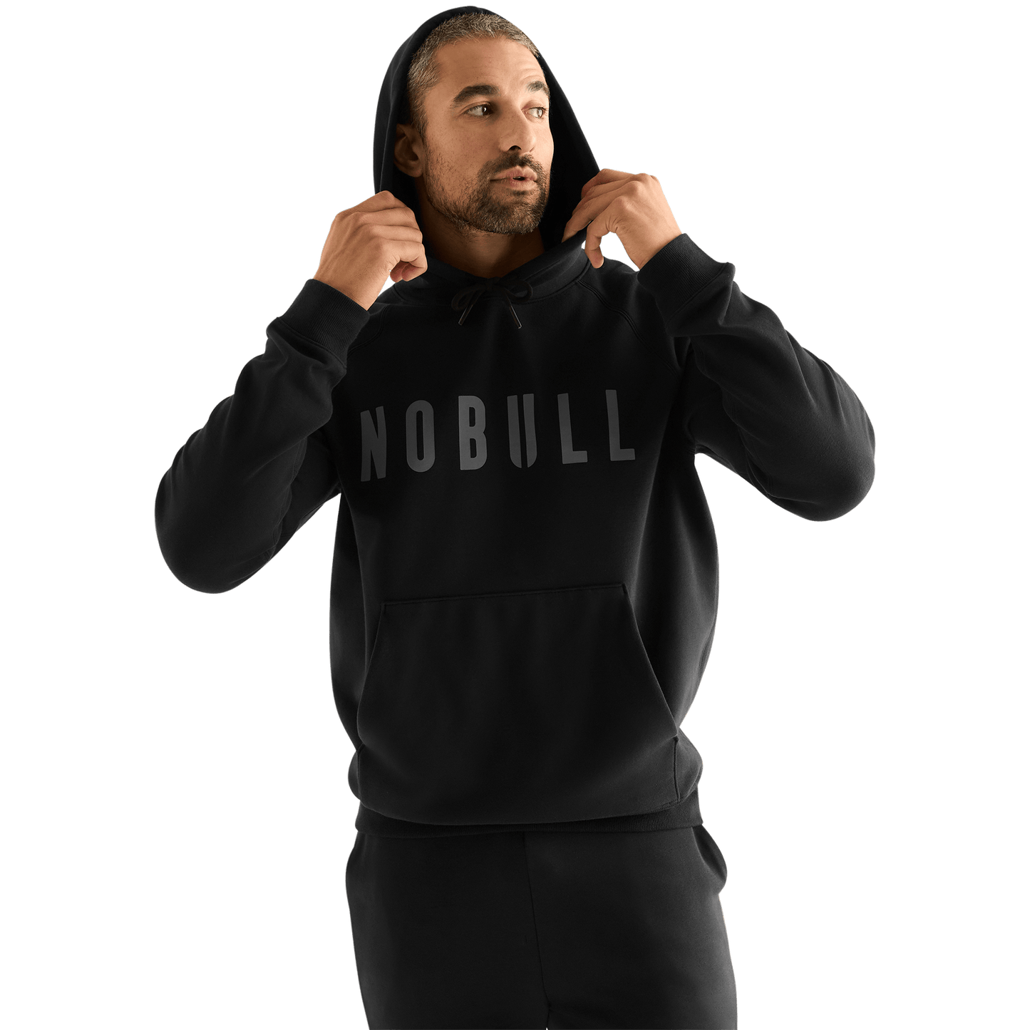 Men's Black NOBULL Hoodie Front Angle.
