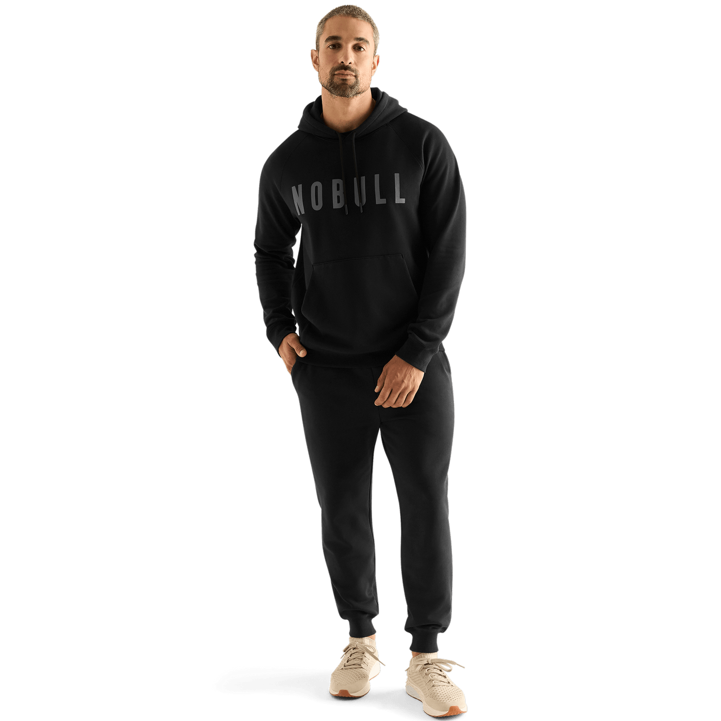 Men's Black NOBULL Hoodie Front Full Angle.