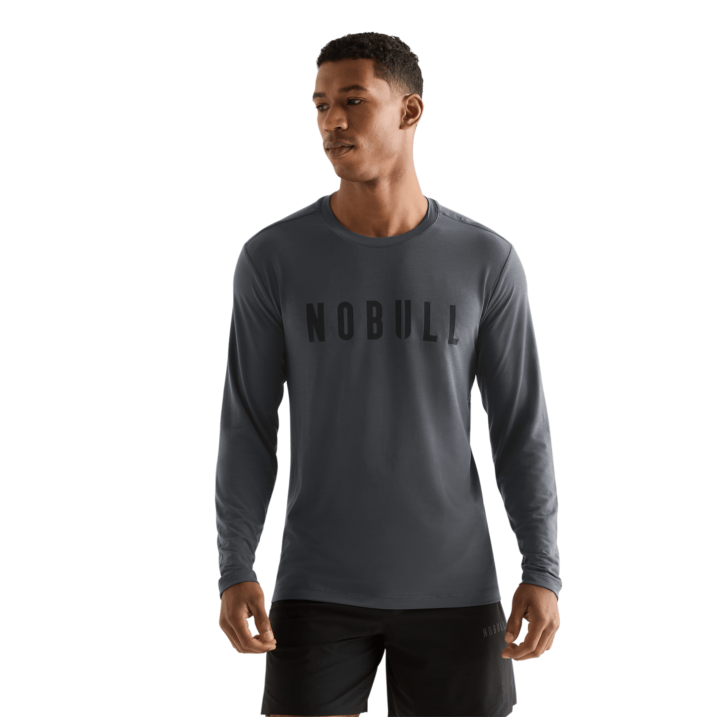Charcoal Heather Men's NOBULL Long Sleeve Tee Front Angle.