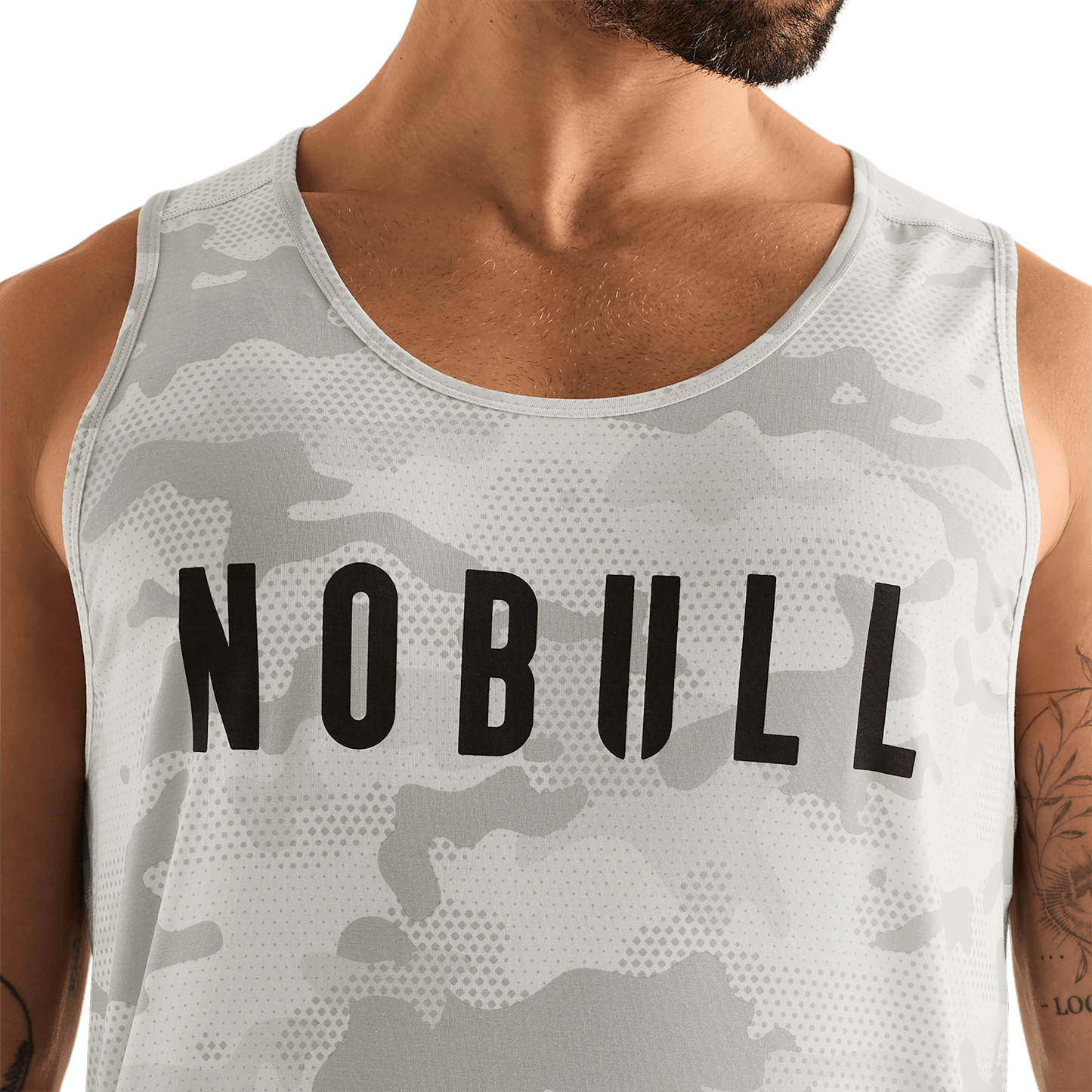 Light Grey Camo Men's NOBULL Tank Front Detail Angle.