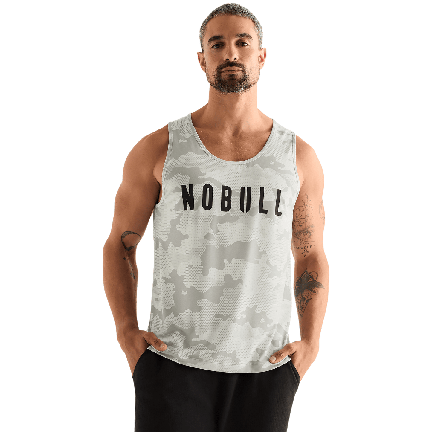 Light Grey Camo Men's NOBULL Tank Front Angle.