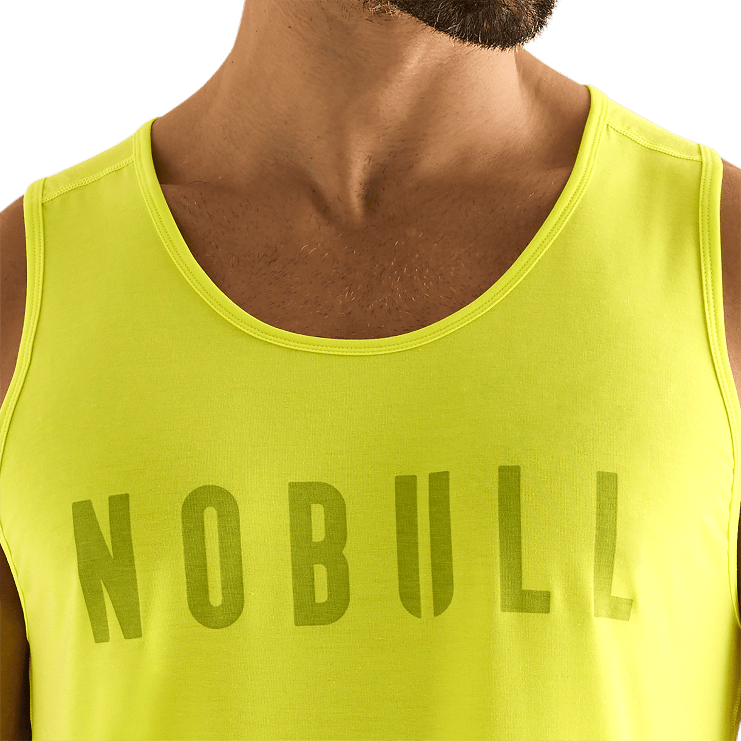 Neon Yellow Men's NOBULL Tank Front Detail Angle.