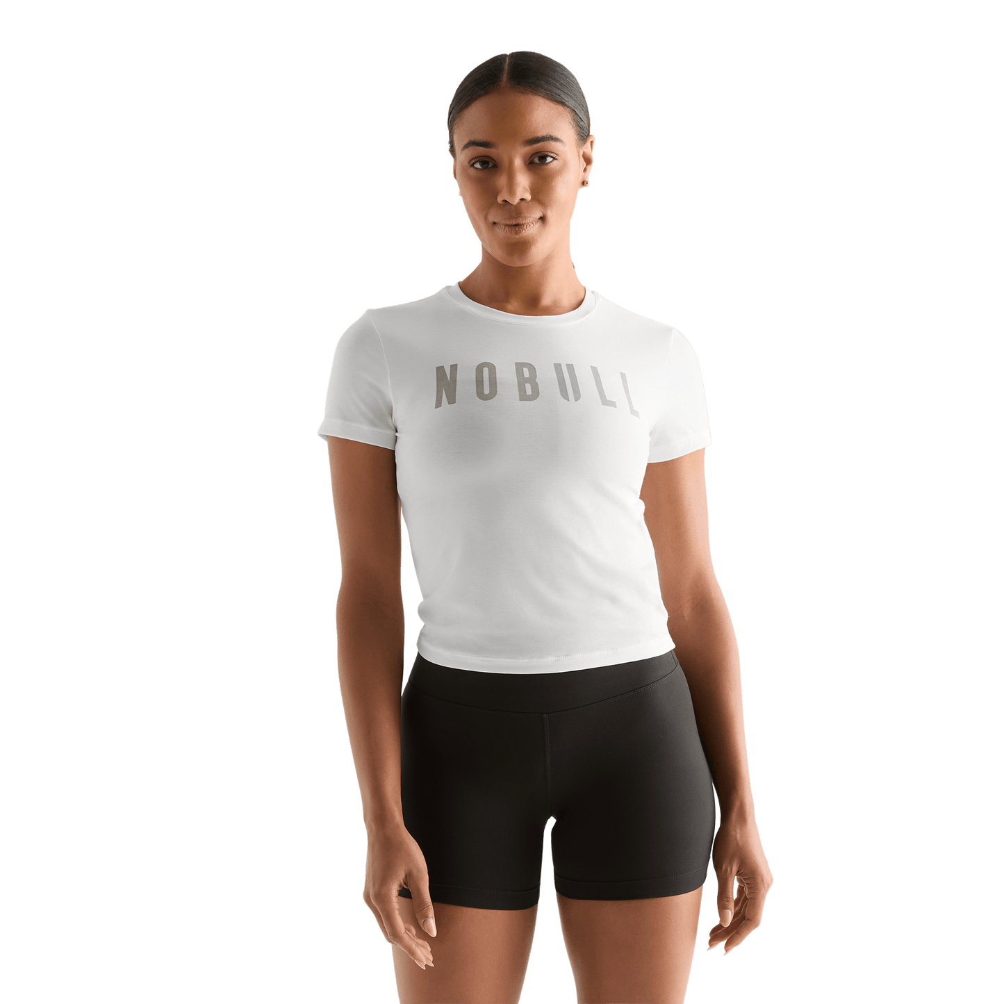 White Women's NOBULL Fitted Tee Front Angle.