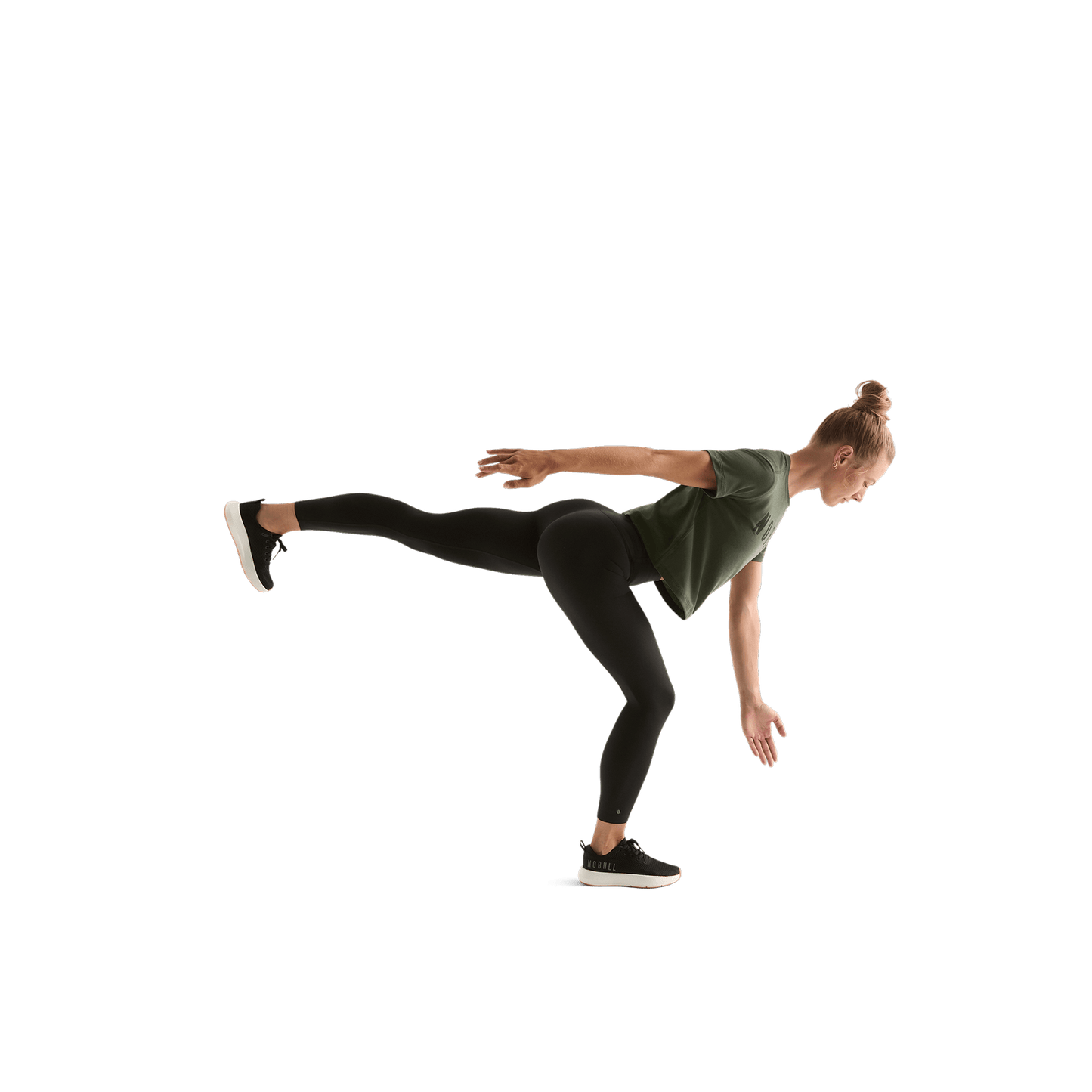 Dark Army Women's NOBULL Boxy Tee Action Shot Angle.