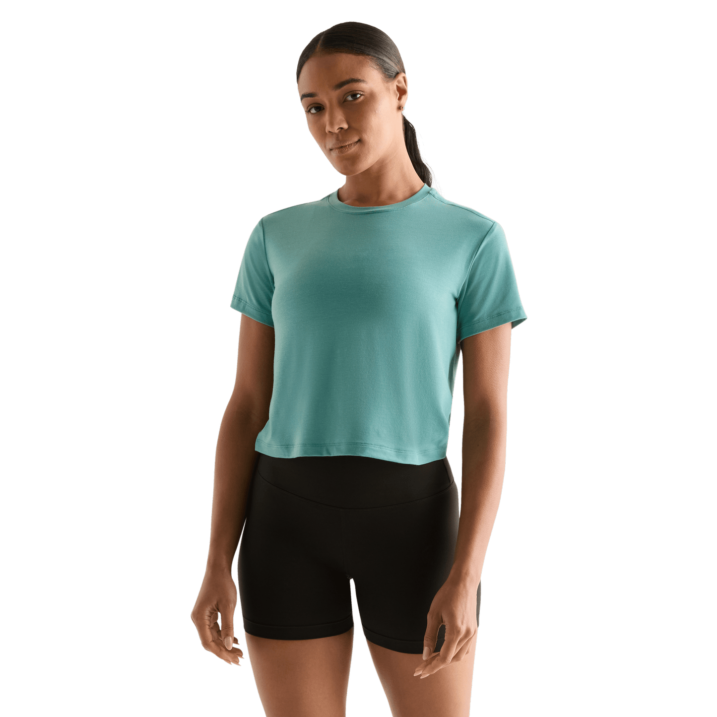 Oil Blue Women's Unbranded Boxy Tee Front Angle.