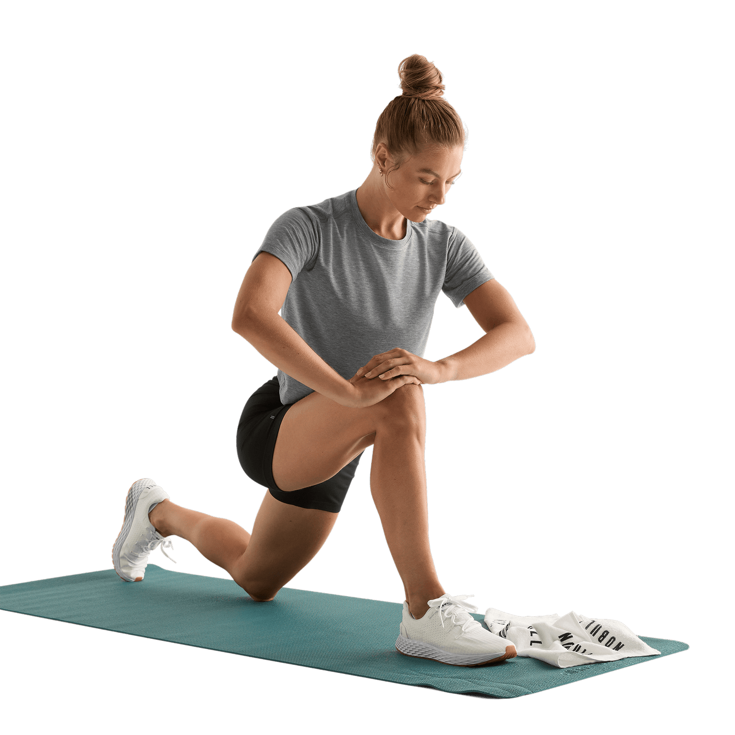 Heather Gray Women's Boxy Tee Action Shot Angle.