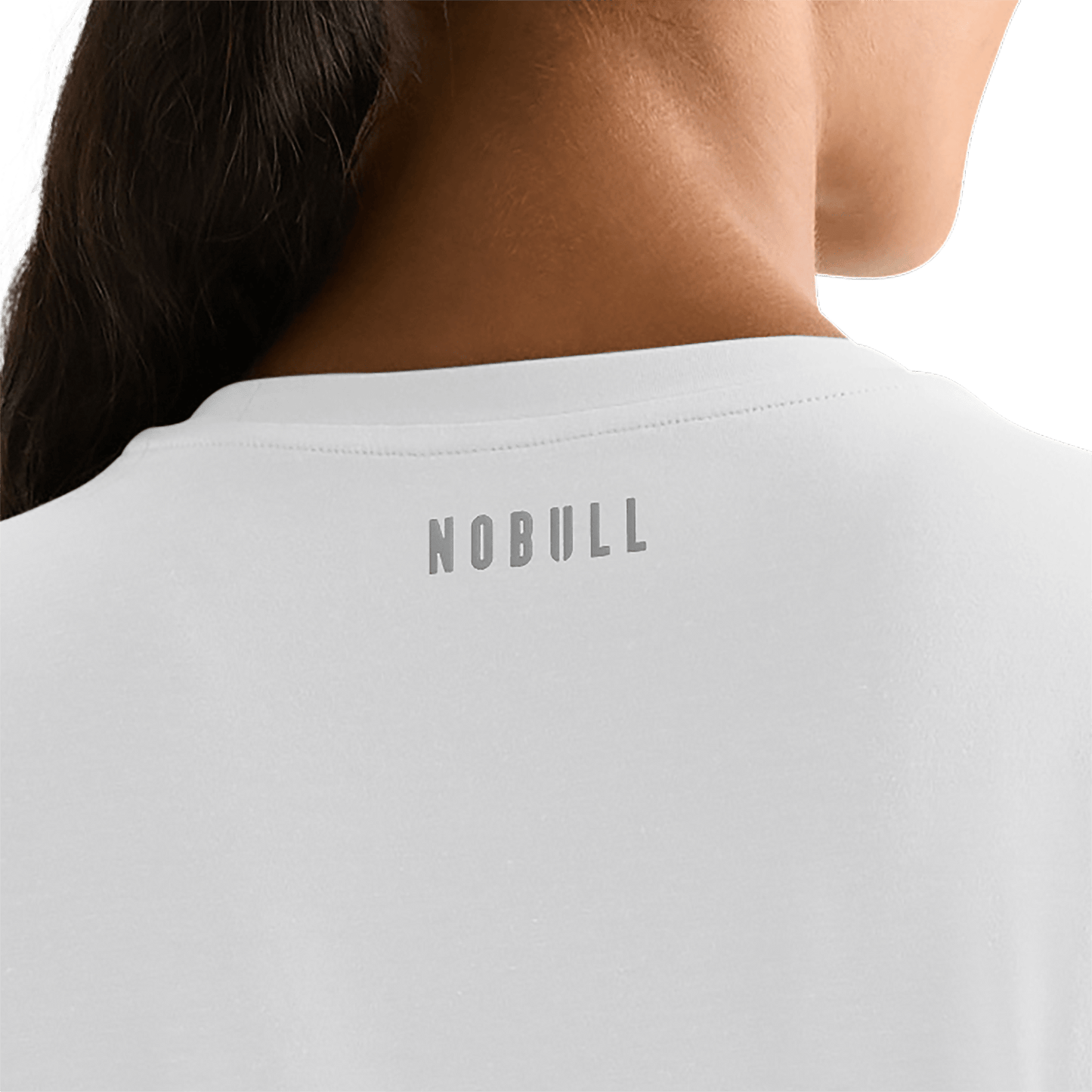 White Women's Boxy Tee NOBULL Logo Angle.