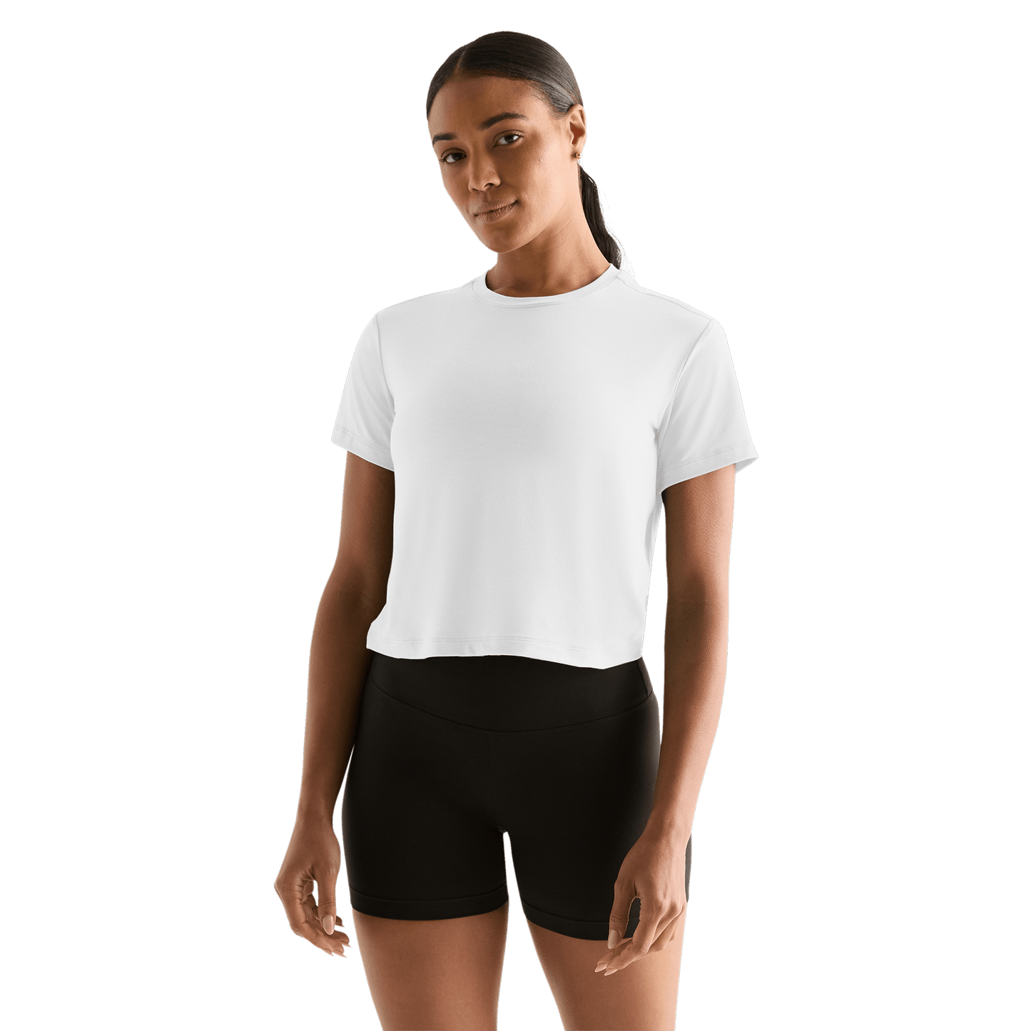 White Women's Boxy Tee Front Angle.