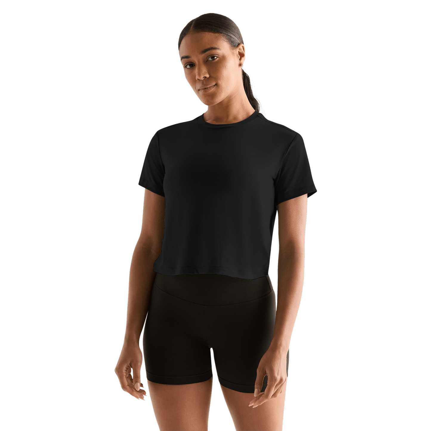 Black Women's Boxy Tee Front Angle.