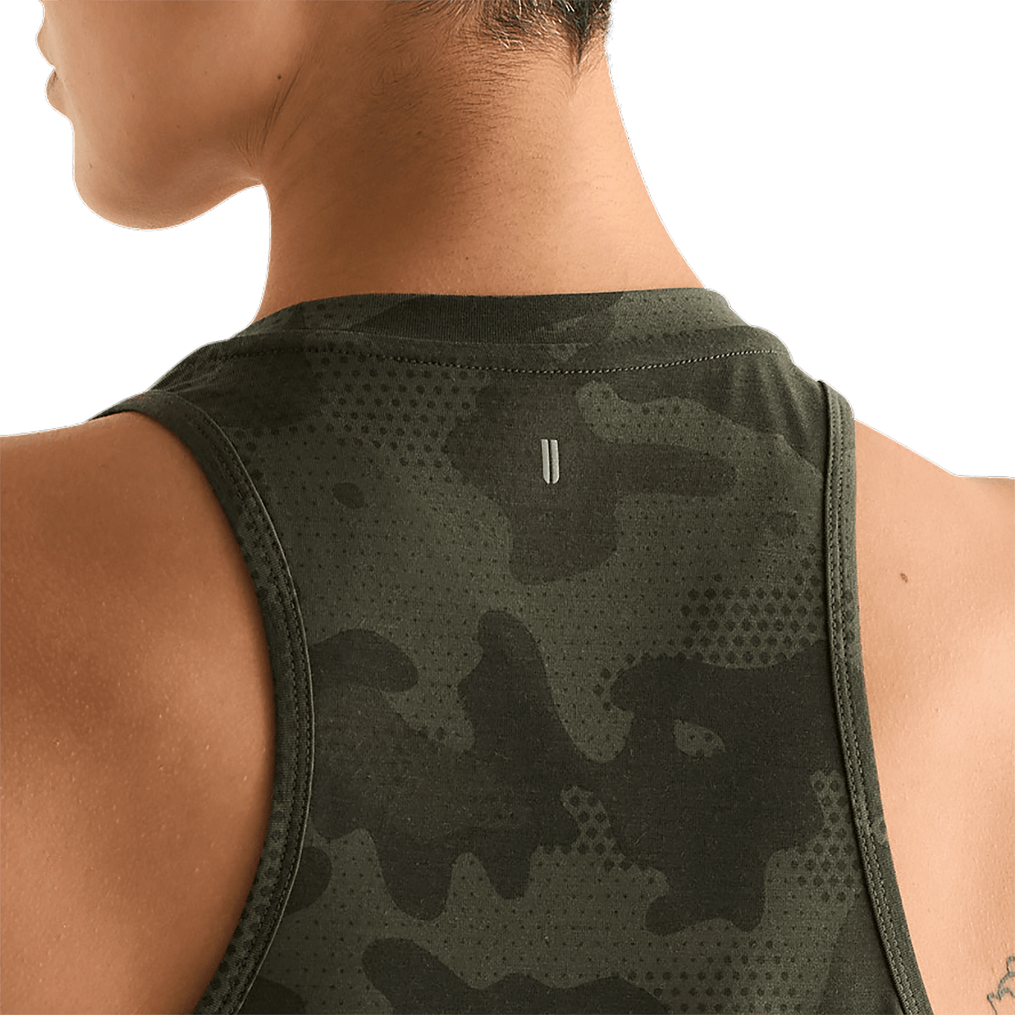 Dark Army Camo Women's High-Neck Tank Back Detail Angle.