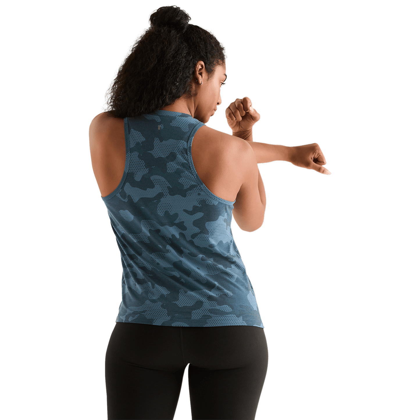 Coastal Blue Camo Women's High-Neck Tank Back Angle.