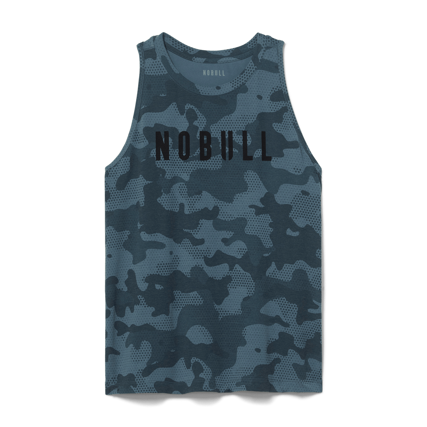 Coastal Blue Camo Women's High-Neck Tank Silhouette Angle.