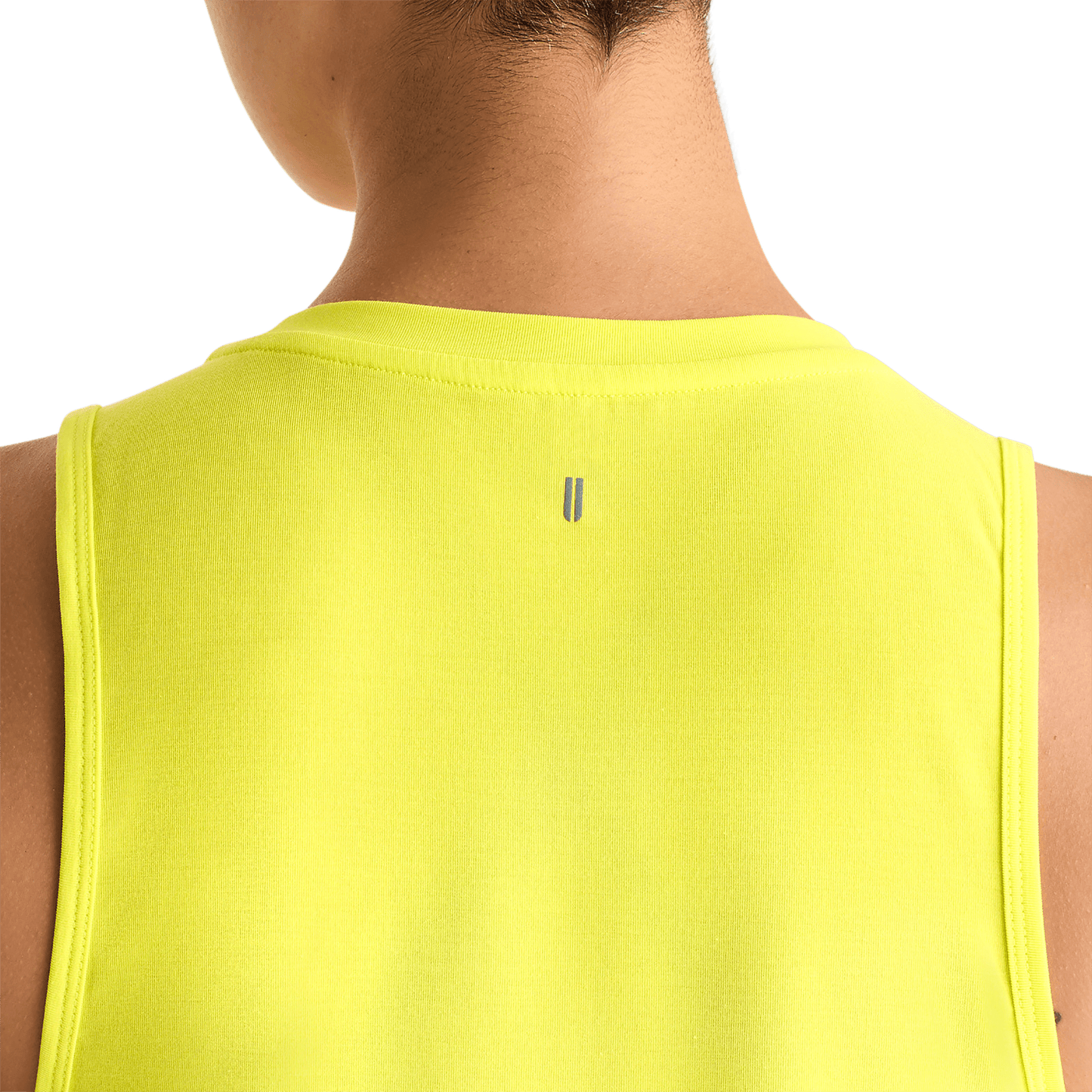 Neon Yellow Women's Muscle Tank Back Detail Angle.