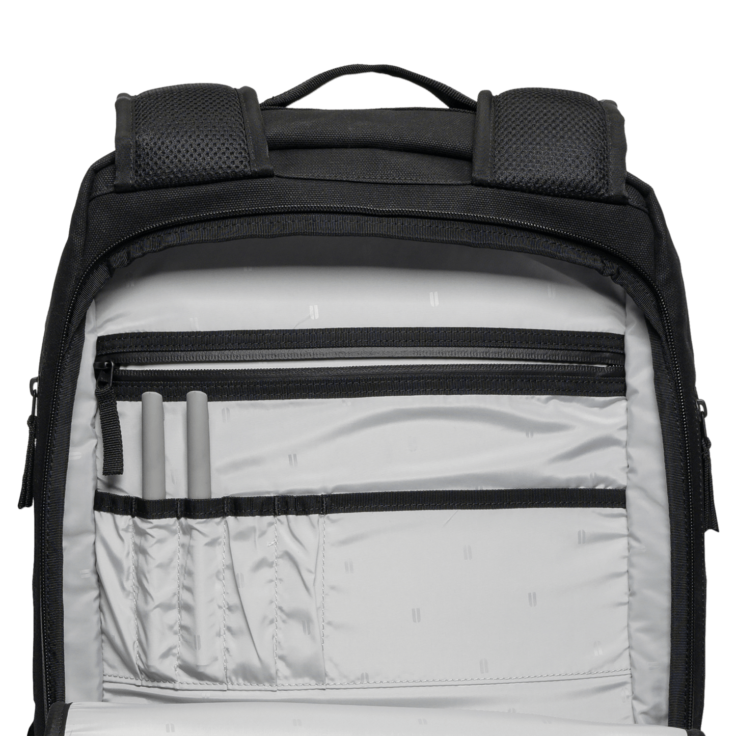 Black Waxed Canvas Backpack Interior Pocket Angle