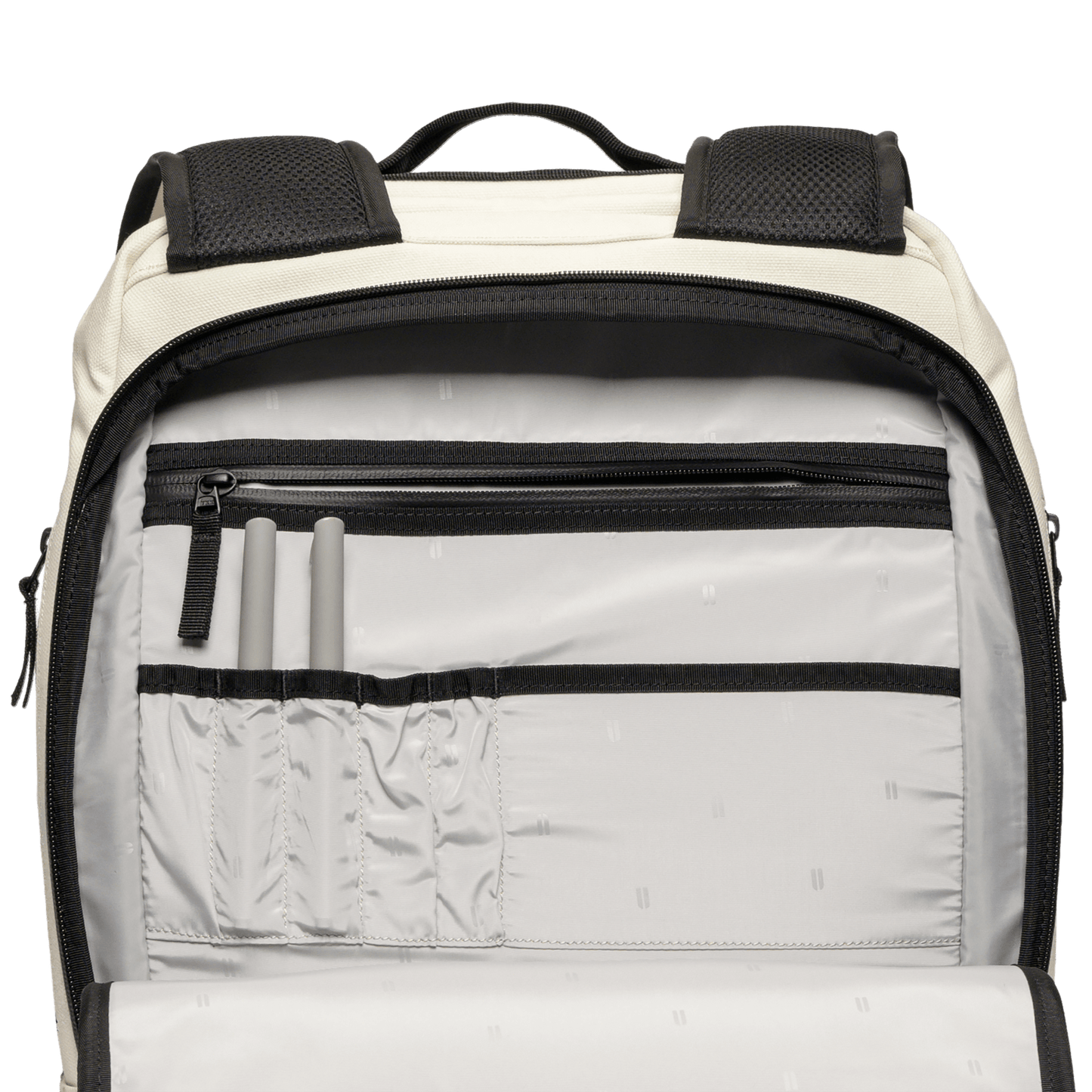 Ivory Waxed Canvas Backpack Interior Pocket Close Up Angle