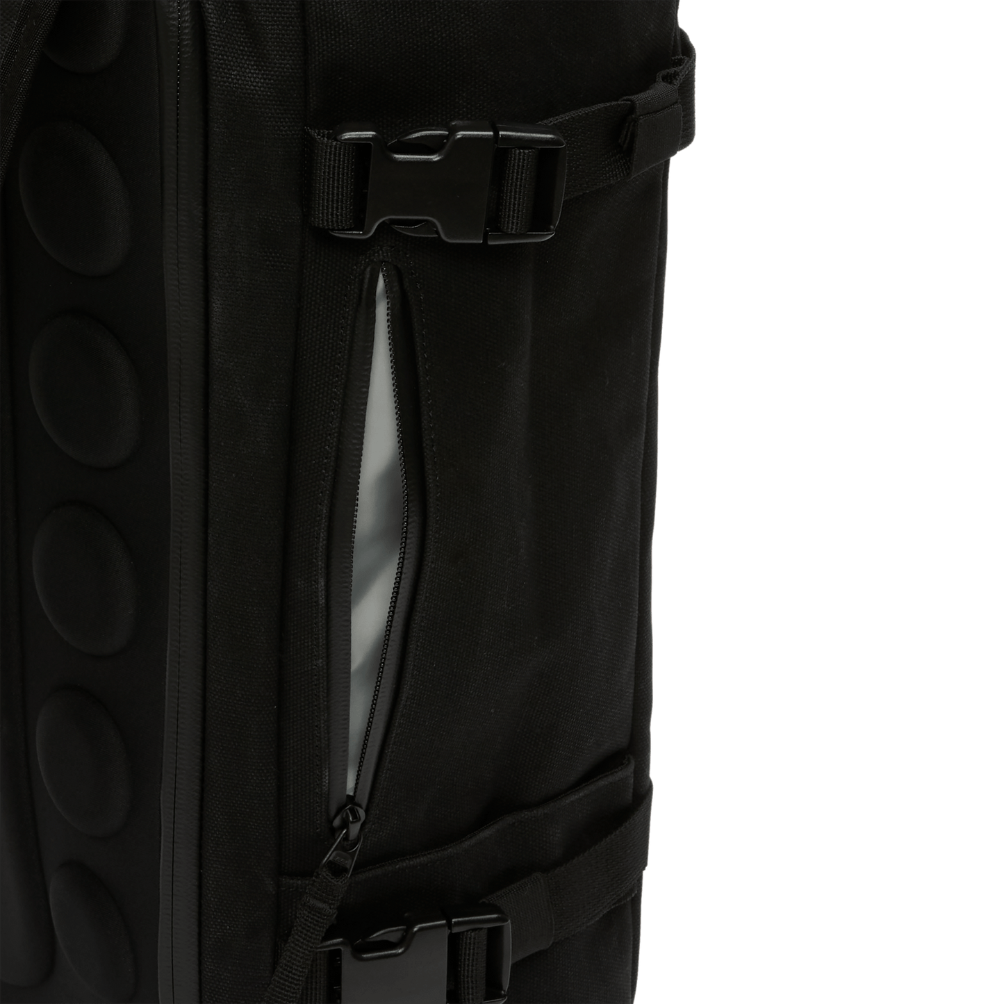 Black NOBULL Waxed Canvas Duffleback Side Zipper Angle
