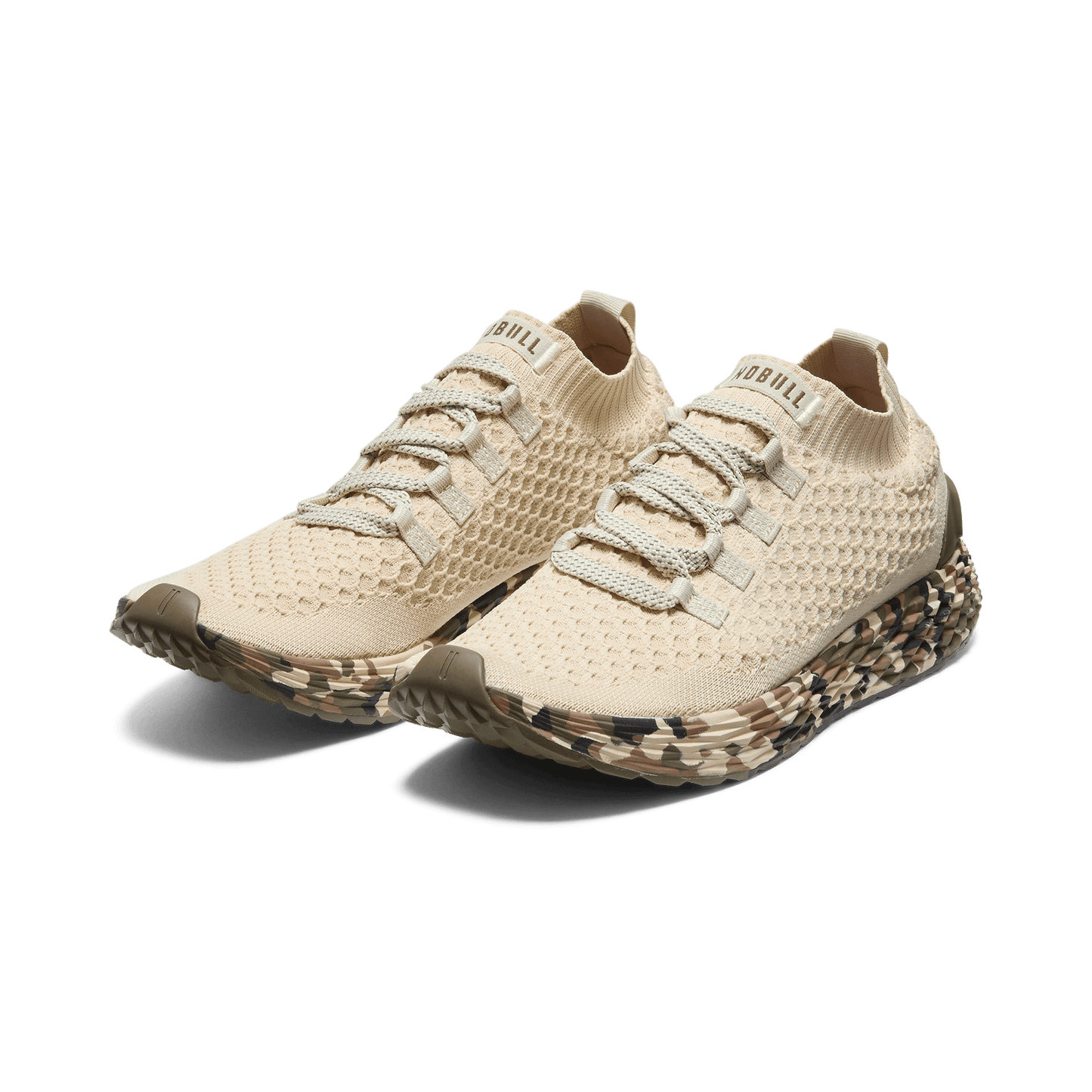 Beige Camo Allday Knit Shoes Front Side Angle.