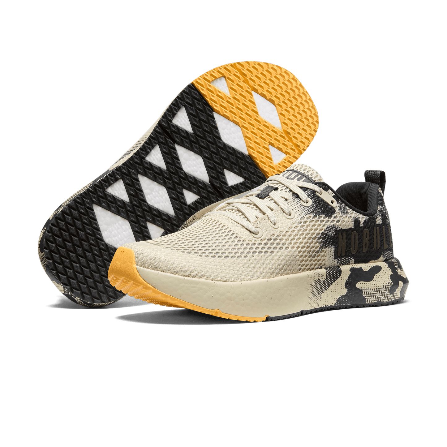 Beige Camo Drive Mesh Shoes Angled.