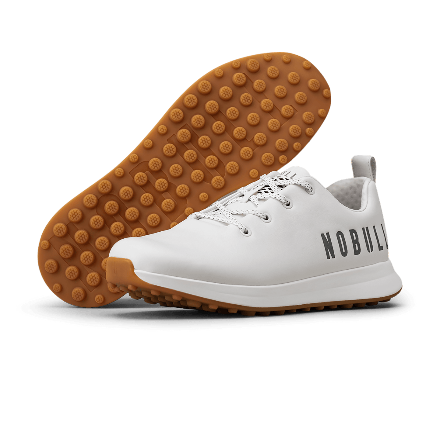 Men's White Leather Golf Shoes Angled
