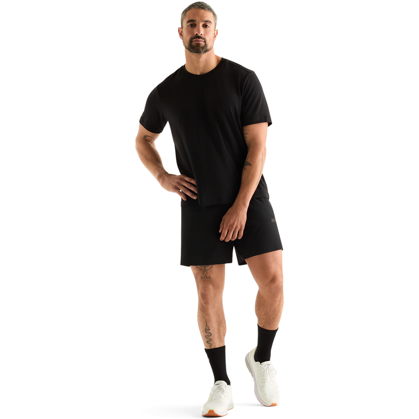 Men's Full Body Black Be U Crew Sock Front Angle.