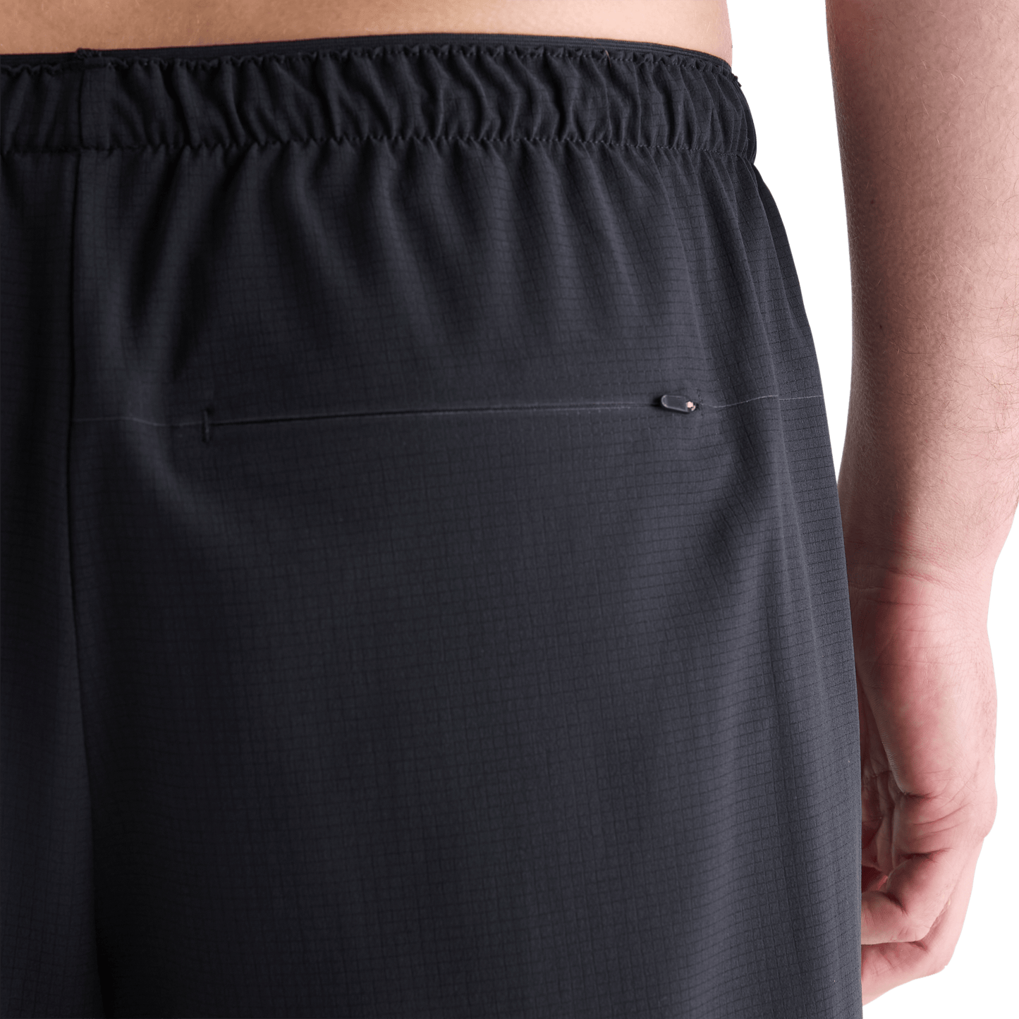 Men's Black Light Lined Short 7" Back Zipper Pocket Angle