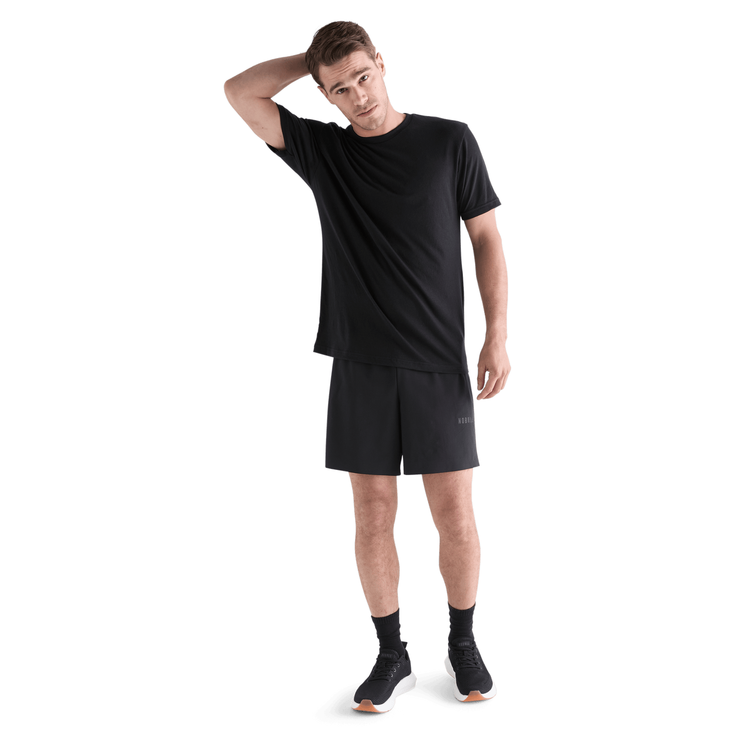 Men's Black Light Lined Short 7" Front Full Body Angle