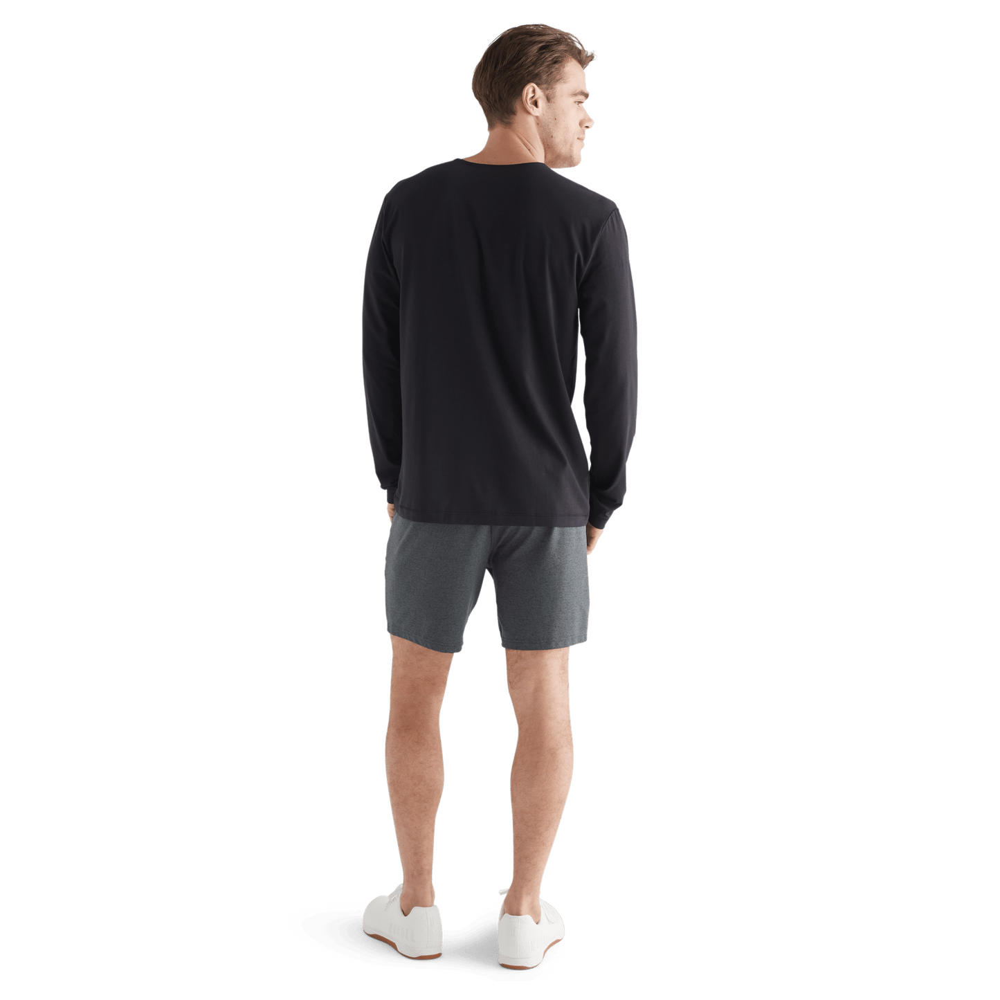 Men's Charcoal Heather Lightweight Knit Short 7" Back Full Body Angle