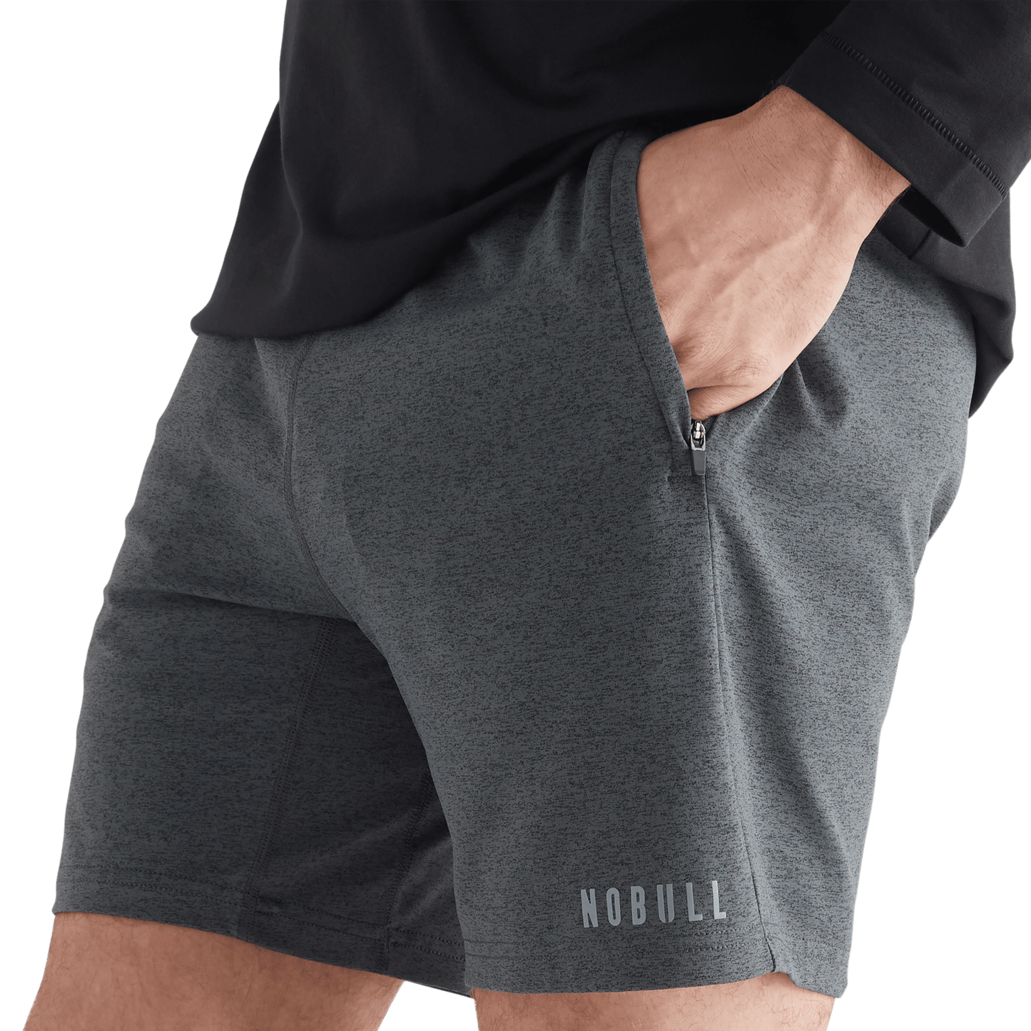 Men's Charcoal Heather Lightweight Knit Short 7" Pocket Angle