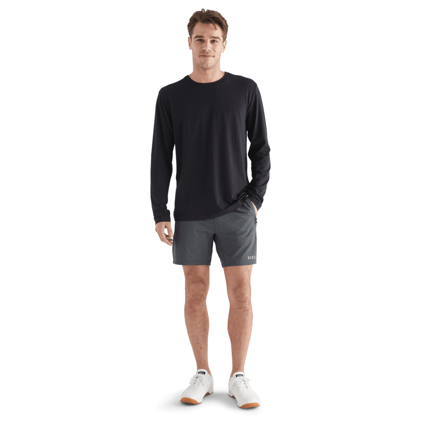 Men's Charcoal Heather Lightweight Knit Short 7" Front Full Body Angle