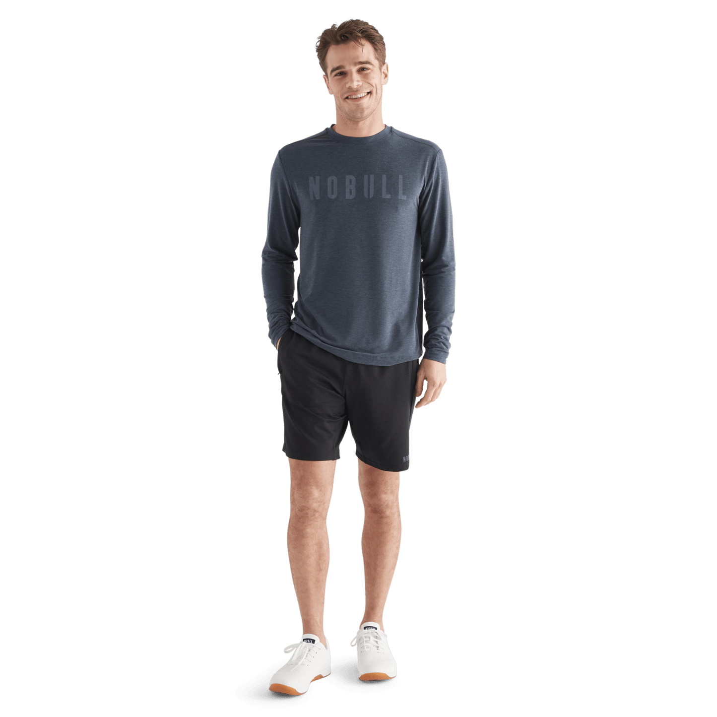 Men's Black Lightweight Knit Short 9" Front Full Body Angle