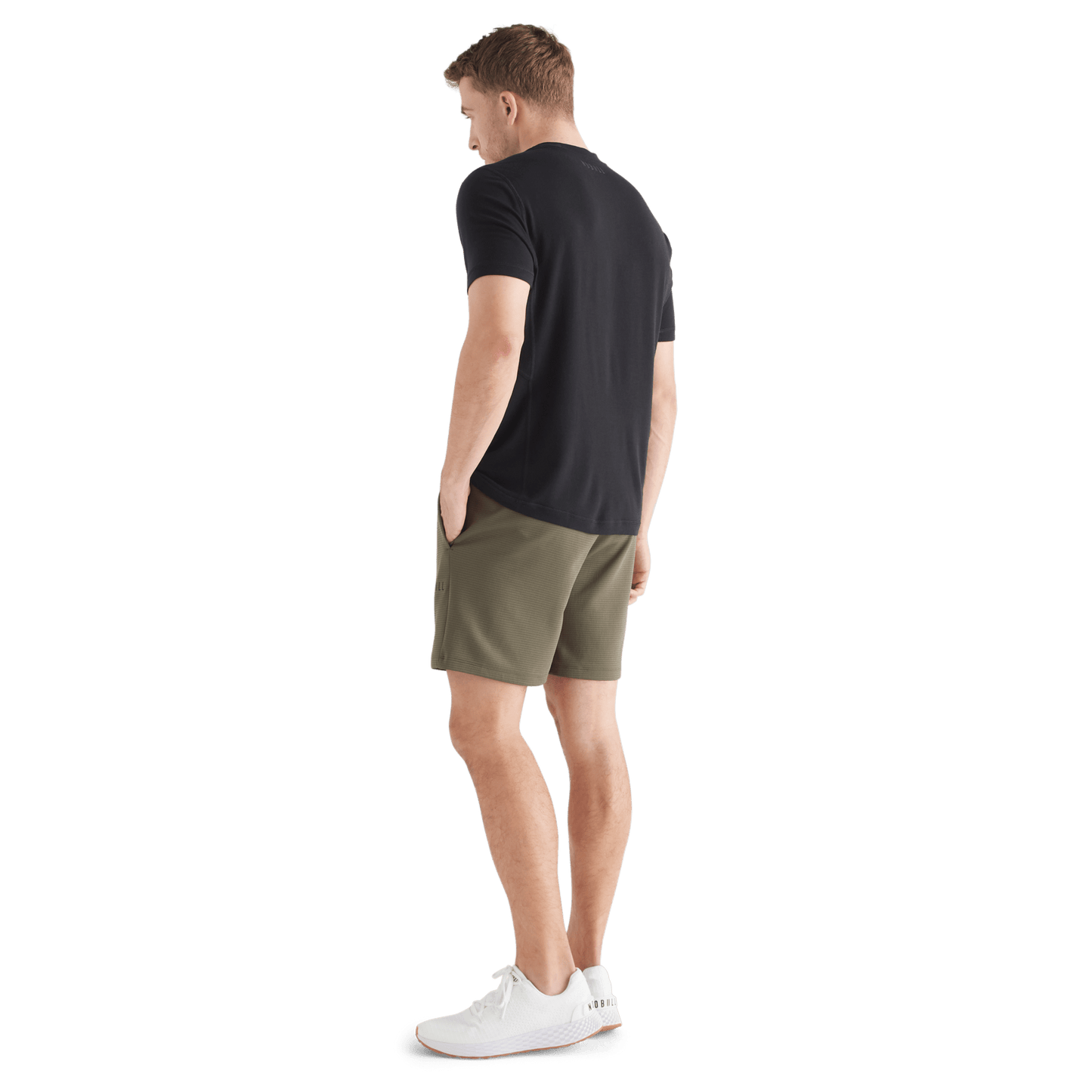 Men's Army Green Textured Knit Short 7" Back Full Body Angle