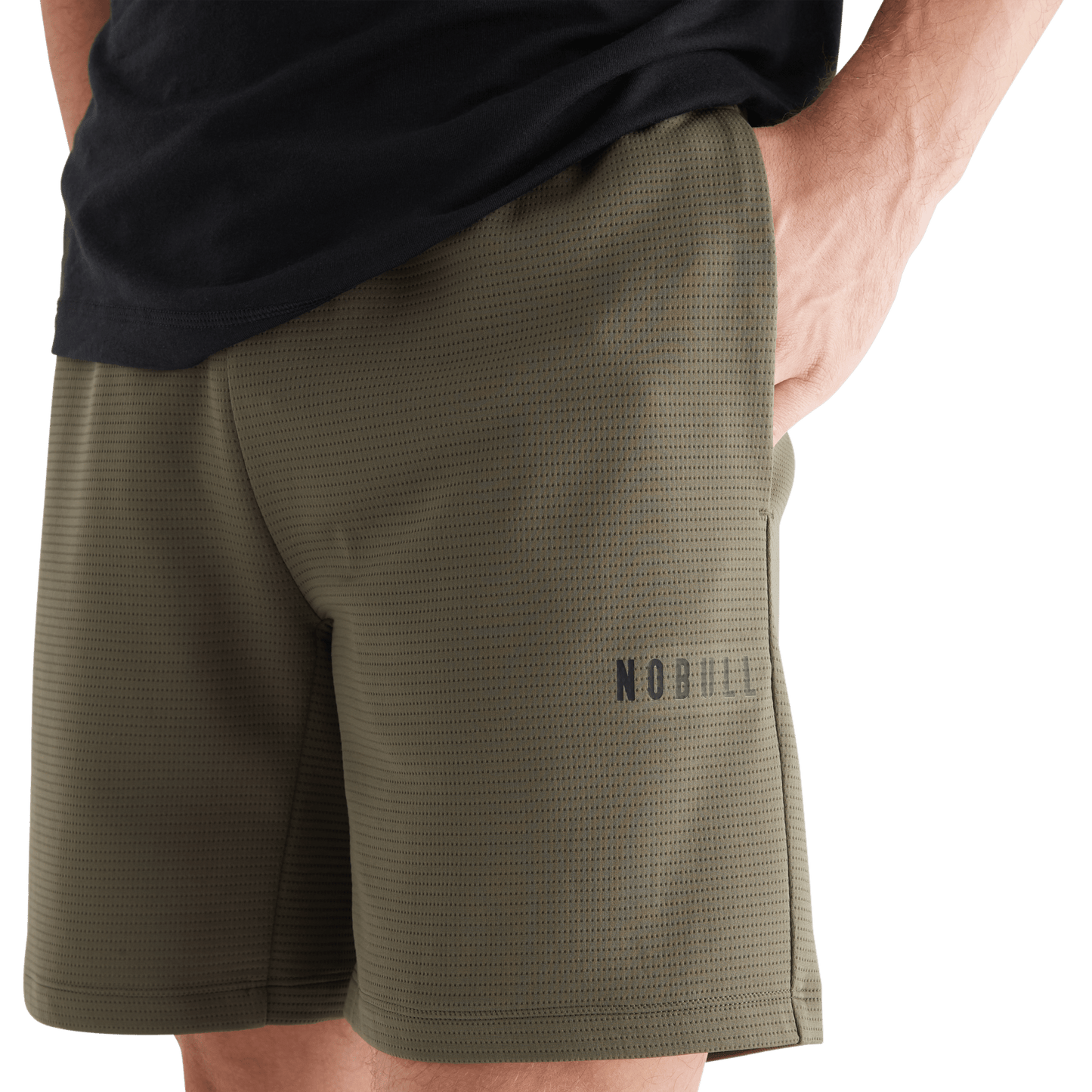 Men's Army Green Textured Knit Short 7" Pocket Angle