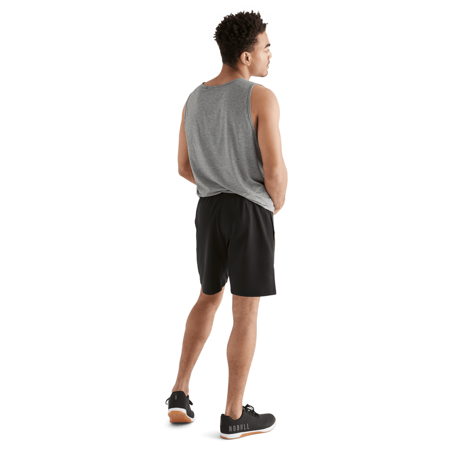 Men's Black Textured Knit Short 7" Back Full Body Angle