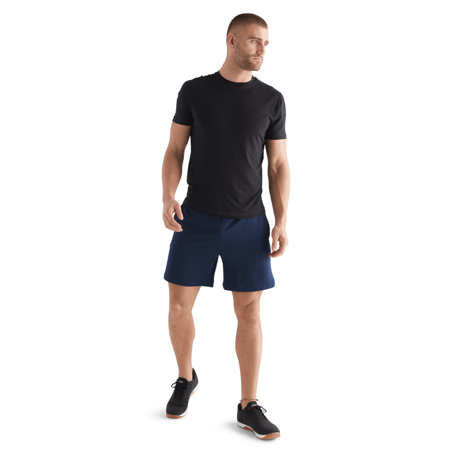Men's Night Navy Textured Knit Short 7" Front Full Body Angle