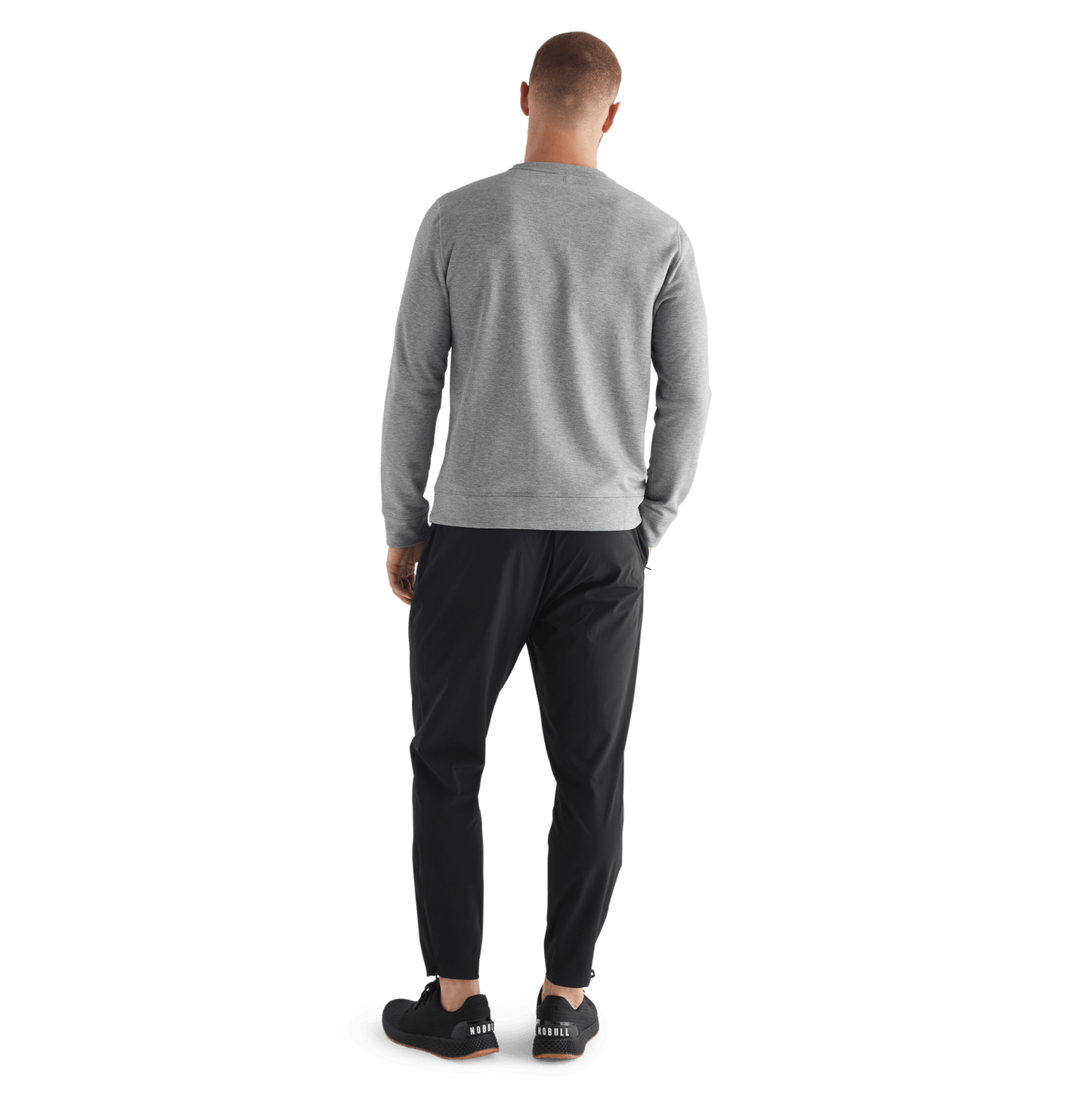Men's Heather Grey NOBULL Crew Sweatshirt Back Full Body Angle