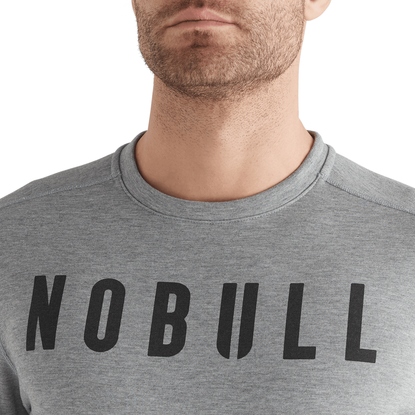 Men's Heather Grey NOBULL Crew Sweatshirt Collar Angle