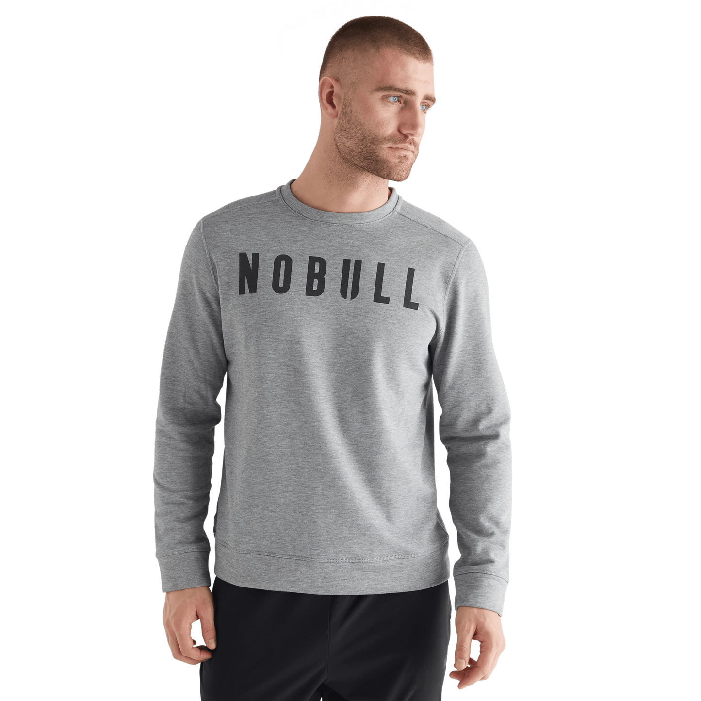 Men's Heather Grey NOBULL Crew Sweatshirt Front Angle