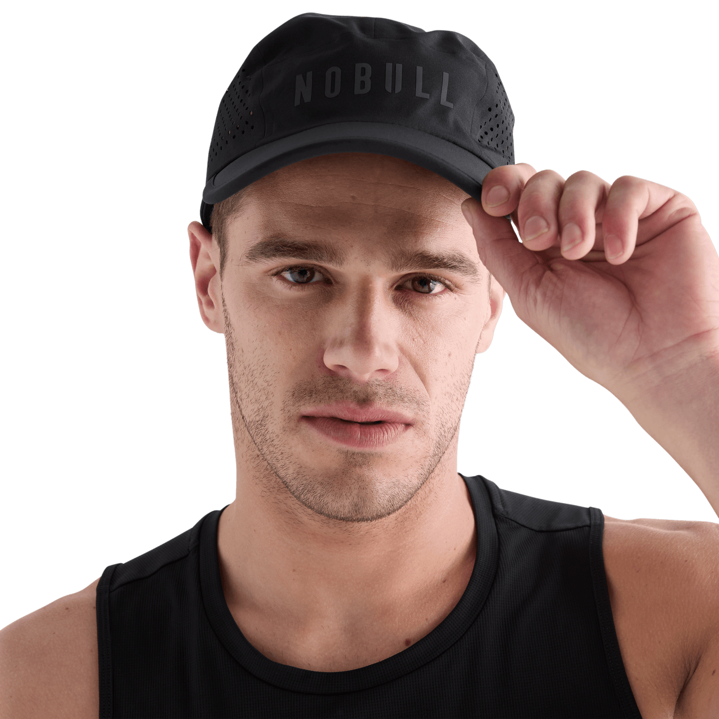 Black Running Hat Front Angle