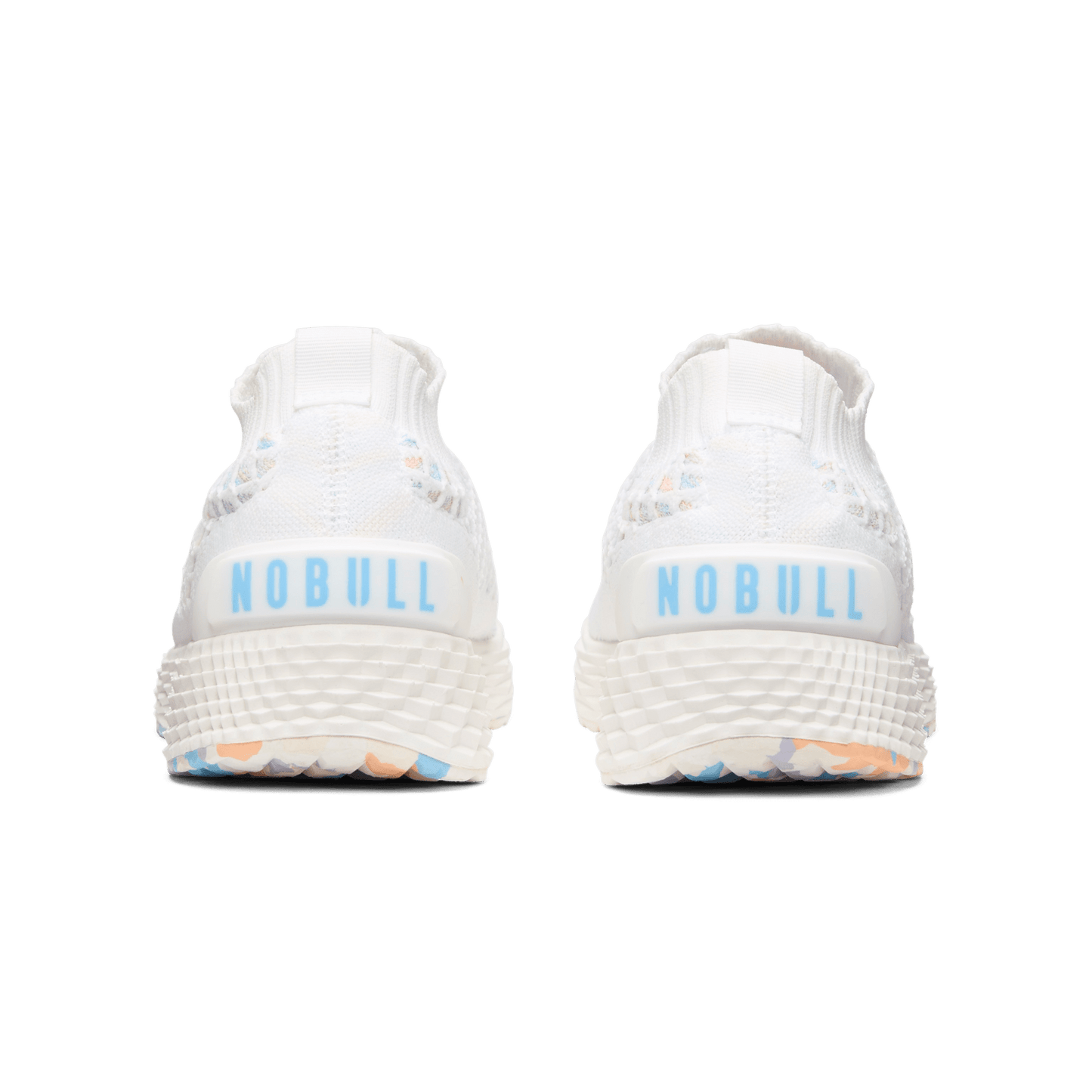 Men's White Peach Allday Knit Shoe Back Angle.