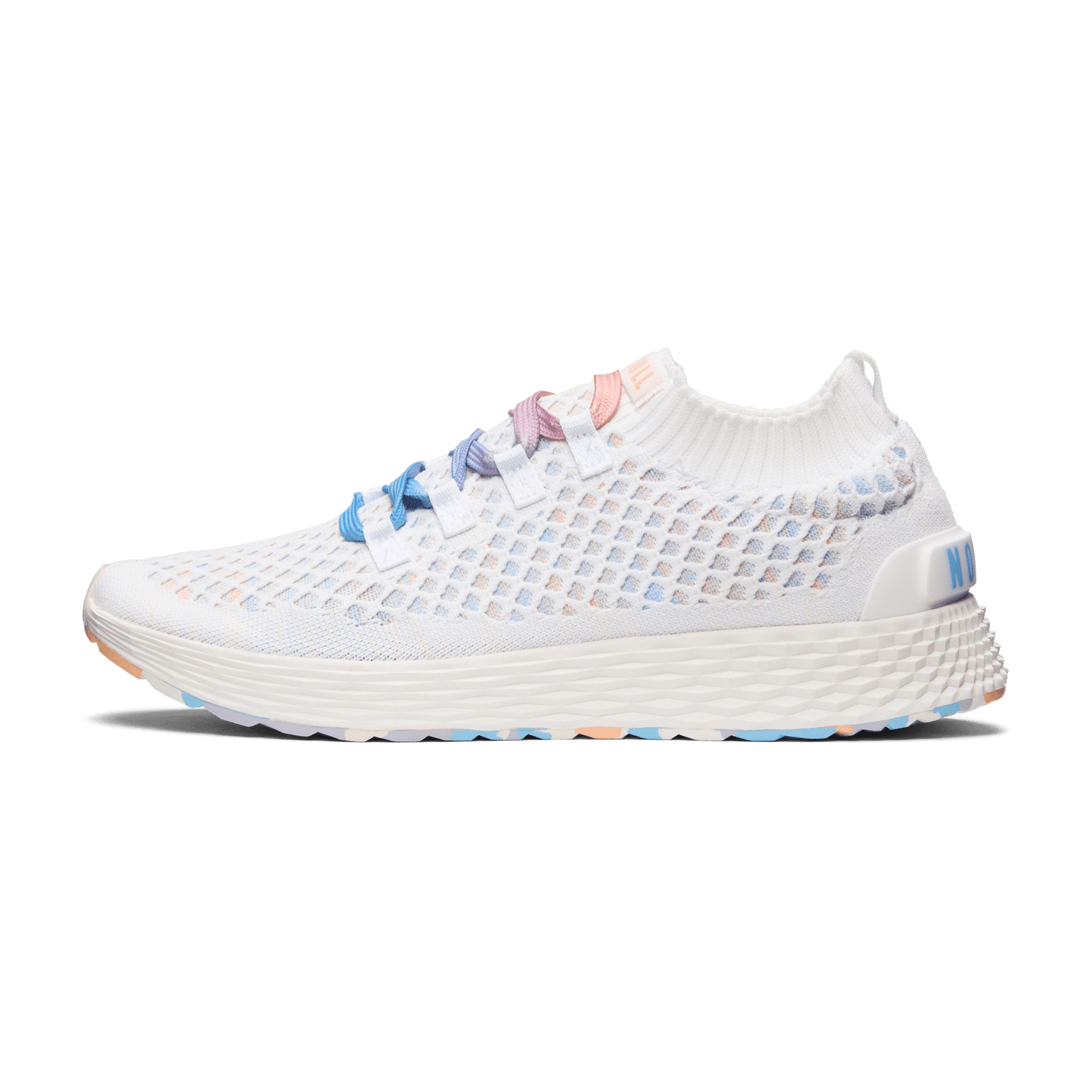 Men's White Peach Allday Knit Shoe Side Angle.