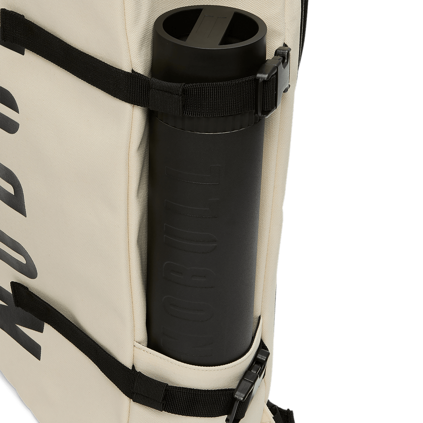 Ivory NOBULL Waxed Canvas Duffleback Water Bottle Sleeve Angle