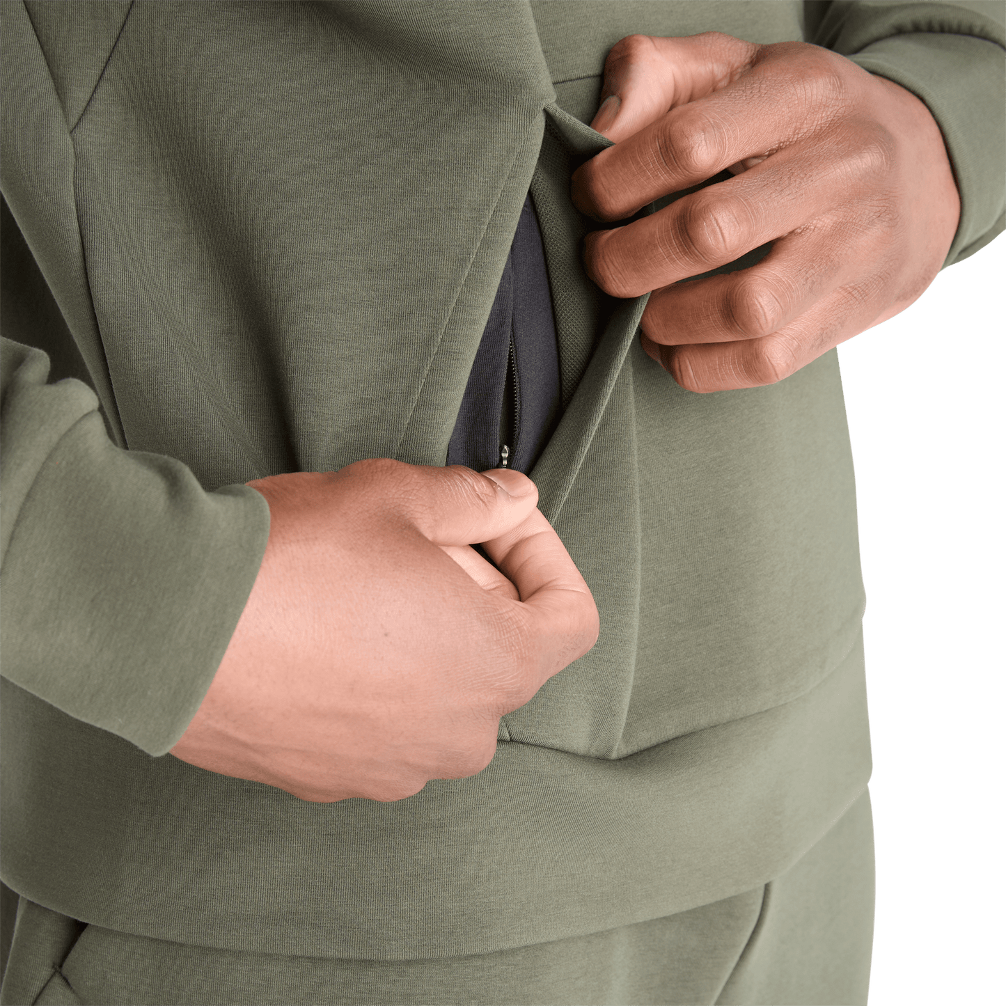 Men's Dark Army Allday Elements Crew Pocket Zipper Angle
