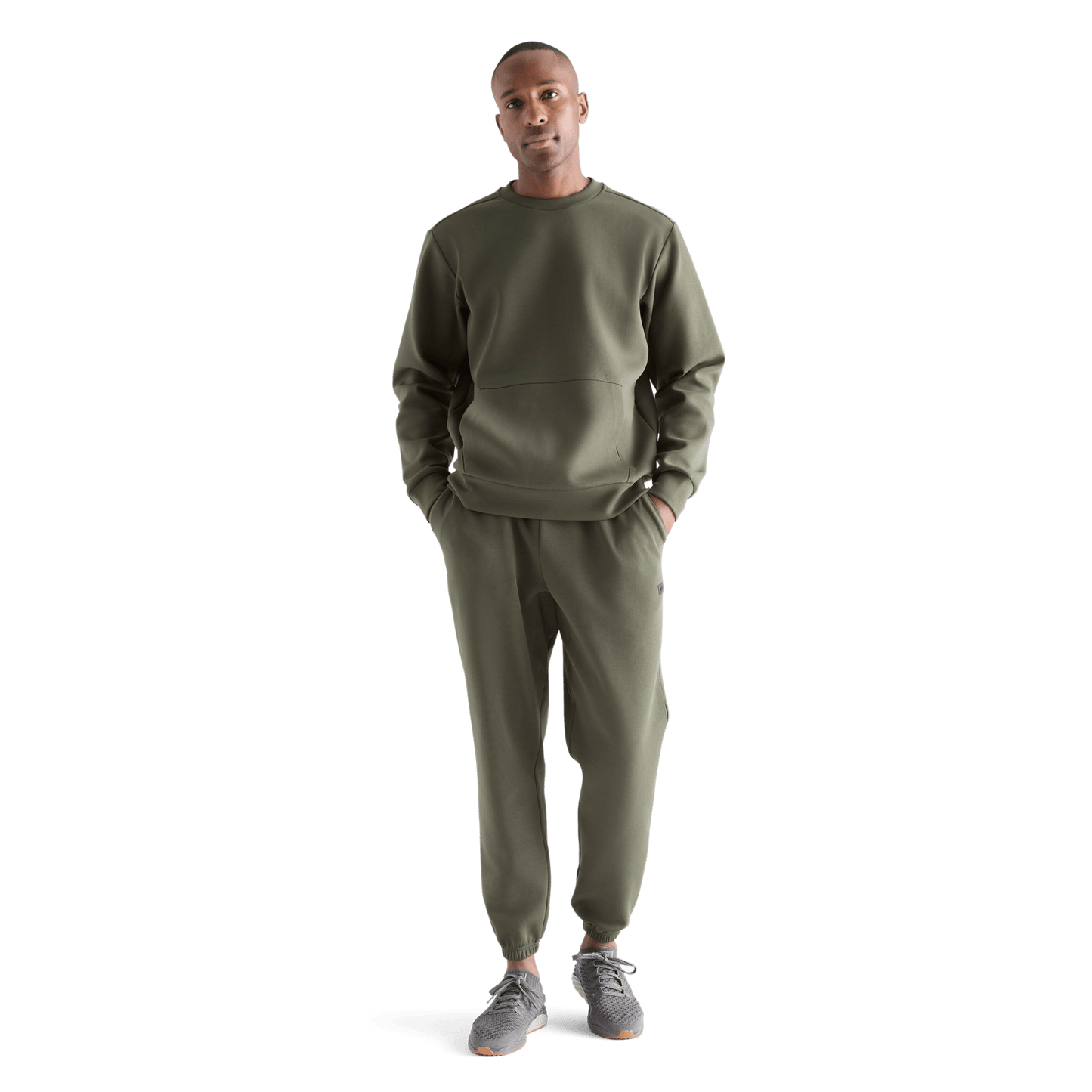 Men's Dark Army Allday Elements Crew Front Full Body Angle