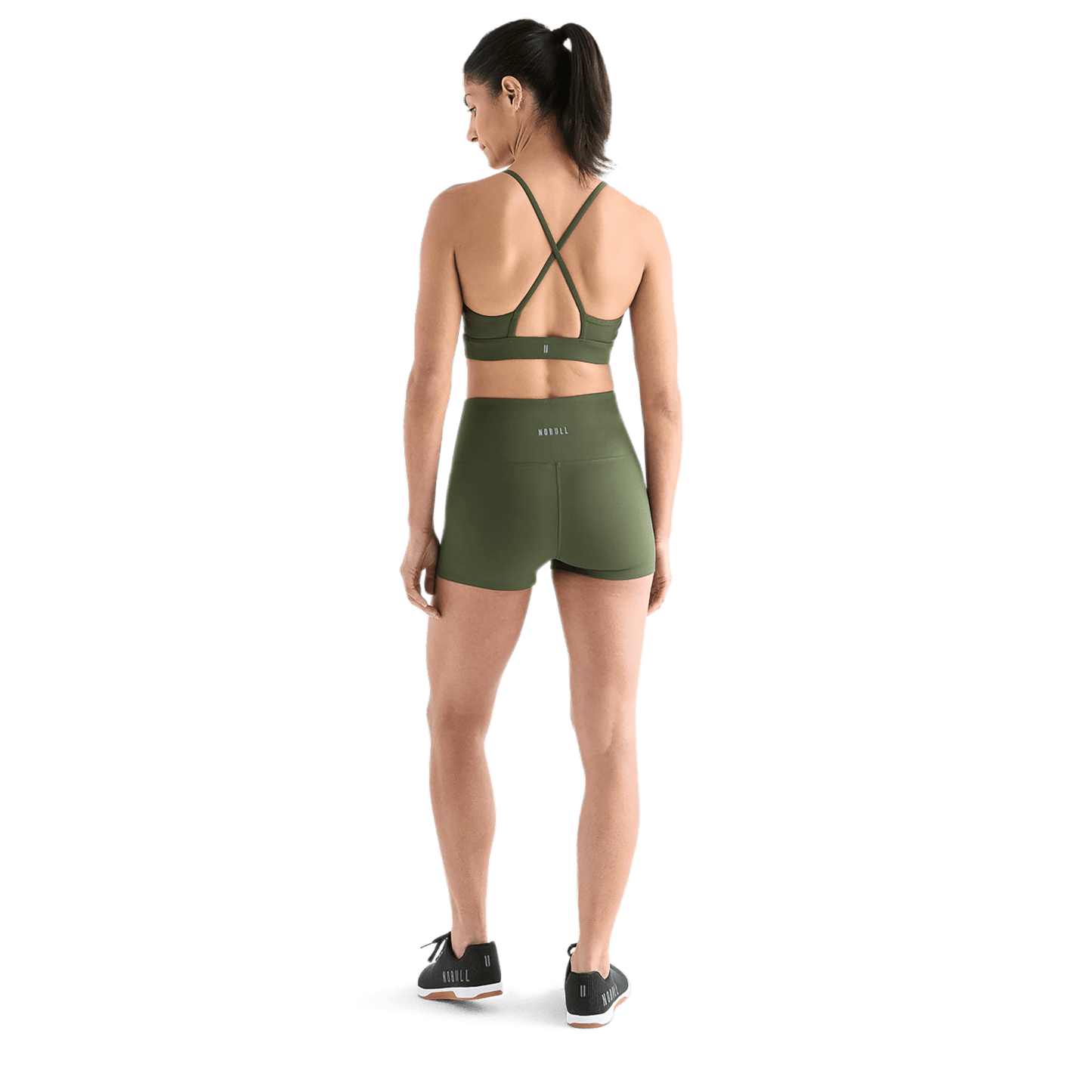 Women's Dark Army High-Rise Matte Short 2" Back Full Body Angle